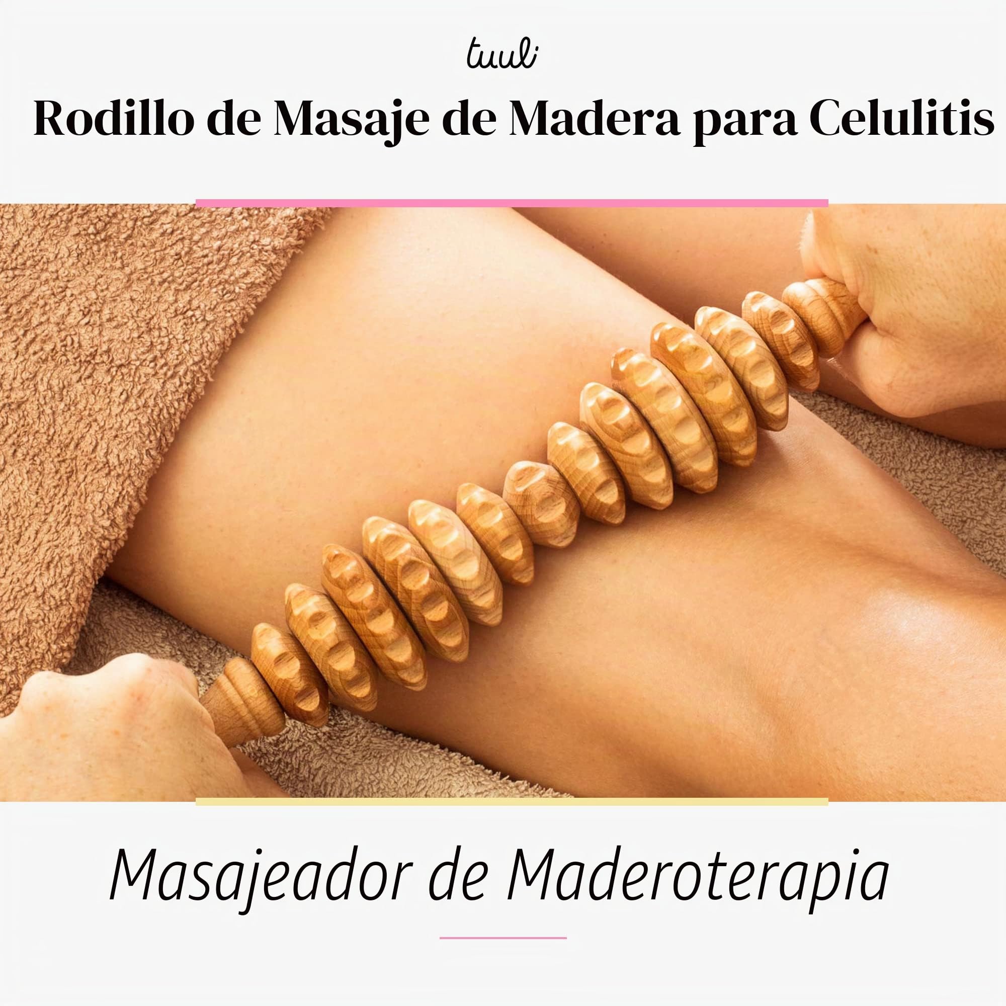 Tuuli Accessories Anti Celulitis Masajeador Rodillo Aparato Anticelulítico para Masaje del Cuerpo Maderoterapia Madera 40 cm