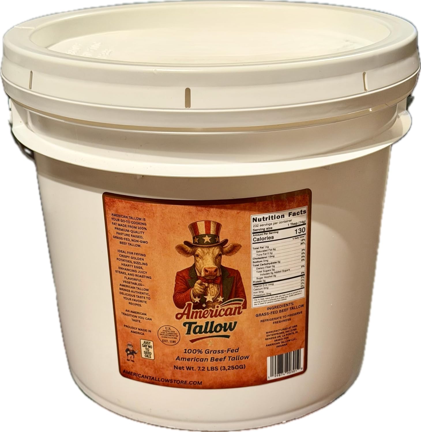 AMERICAN TALLOW 1 Gallon 100% Grass-Fed Beef Tallow, Pasture-Raised, Non-GMO, Pure Beef Tallow, 7.2 lbs, Bulk