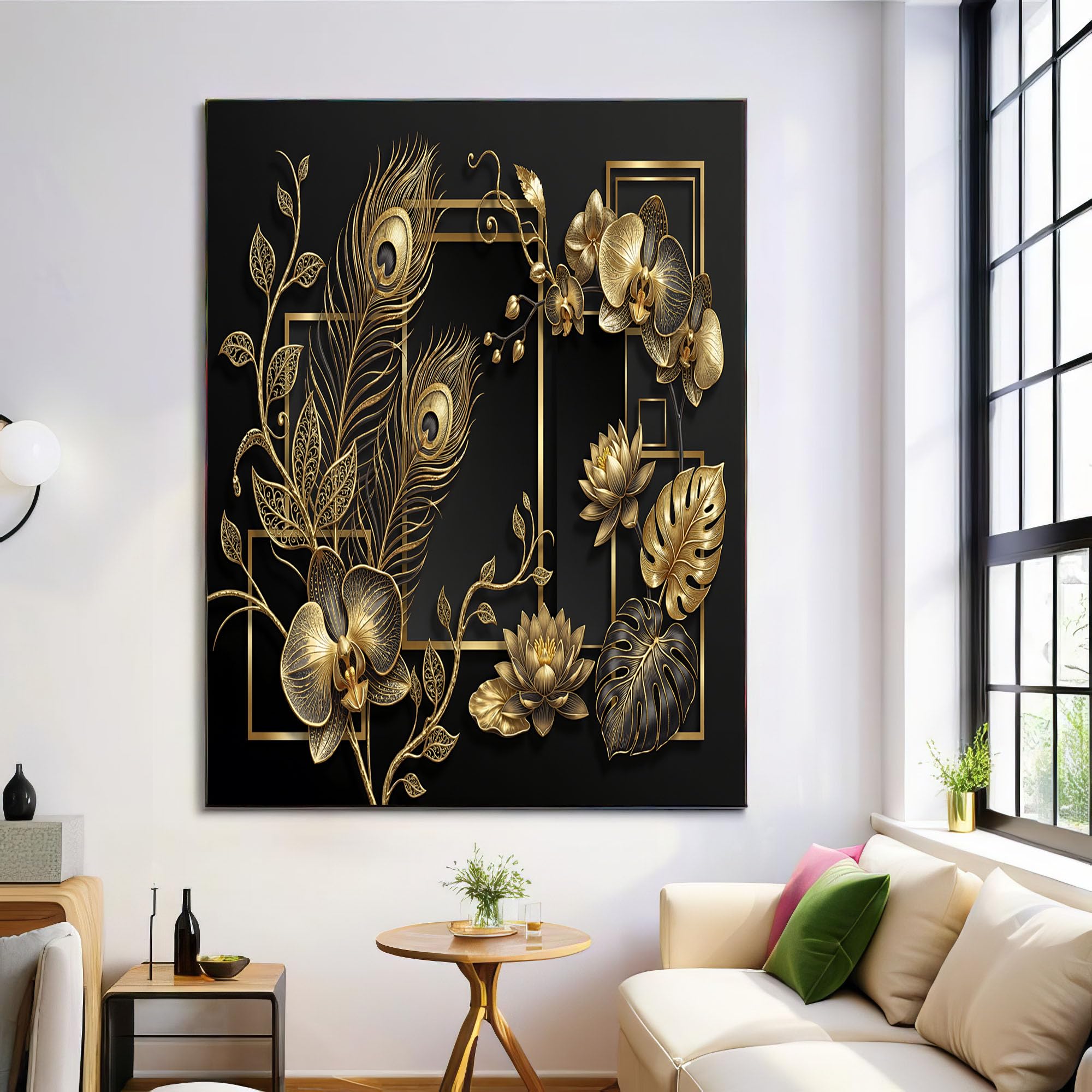 Póster de pared de 70x100 cm para decorar un dormitorio elegante con un toque oro negro 7