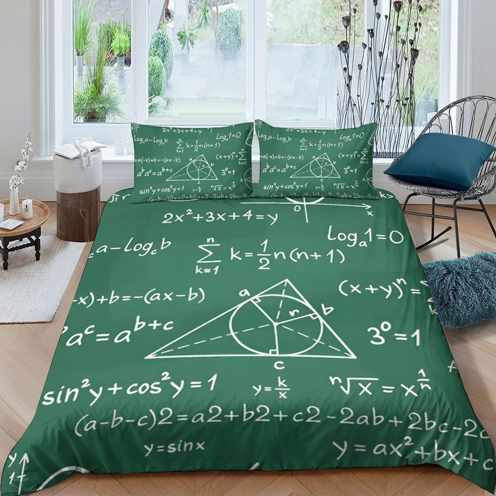 Ctjqhvkz Style-3 3D Printed Math Formula Fitted Sheet Microfiber Green Chalkboard Bed Cover For Bedroom Dorm Mattress Protection Decor Single（135X200cm）