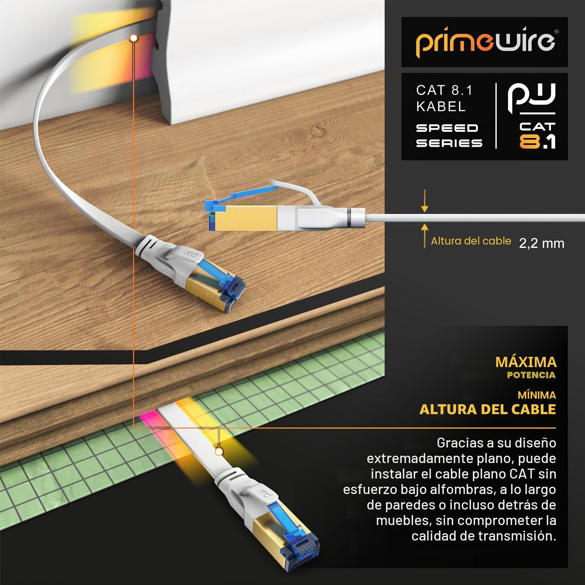 CSL - Cable de red (15 m, cat. 8, plano y fino, para conmutador, router, módem, PC, 40 Gbps, cat. 8, 15 m), color blanco