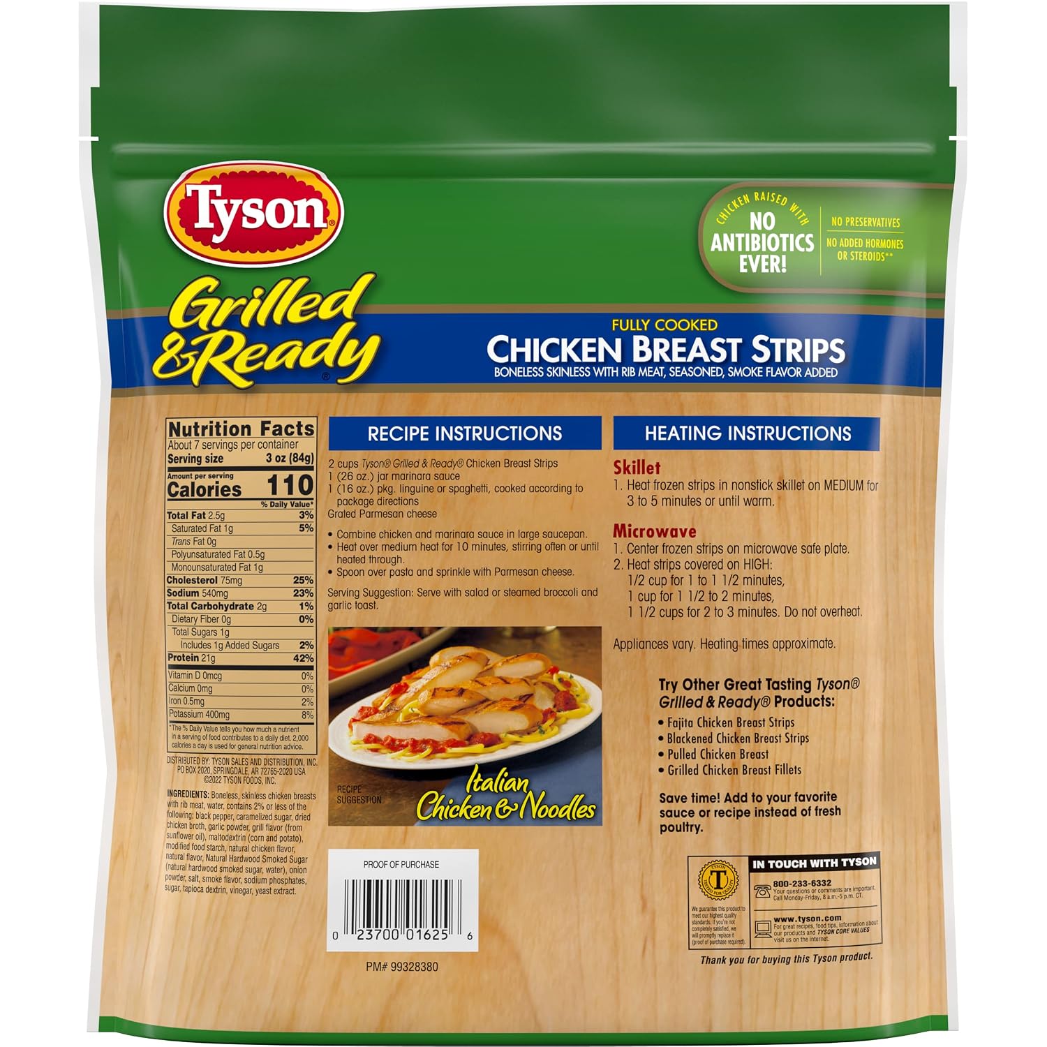 Tyson Grilled & Ready Chicken Breast Strips, 22 oz (Frozen)
