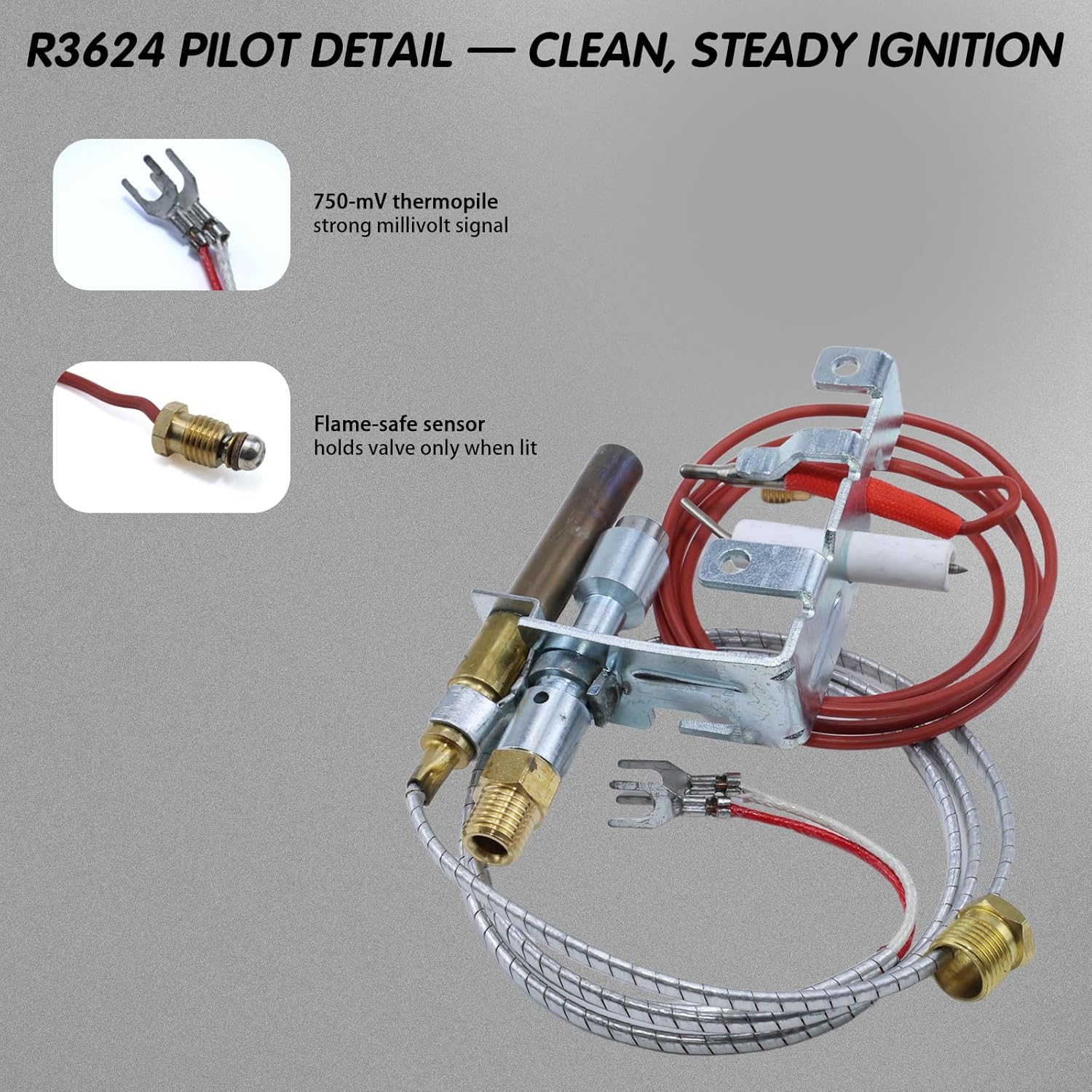 R3624 Natural Gas Fireplace Pilot Assembly, Replaces 103779-01/PP231/NG8218 – Thermopile & Thermocouple ODS Kit for Desa/FMI/Empire/Majestic; fits CIVF-25/25C, VFSR-16/18/24/30, VFYR-16/18/24/30