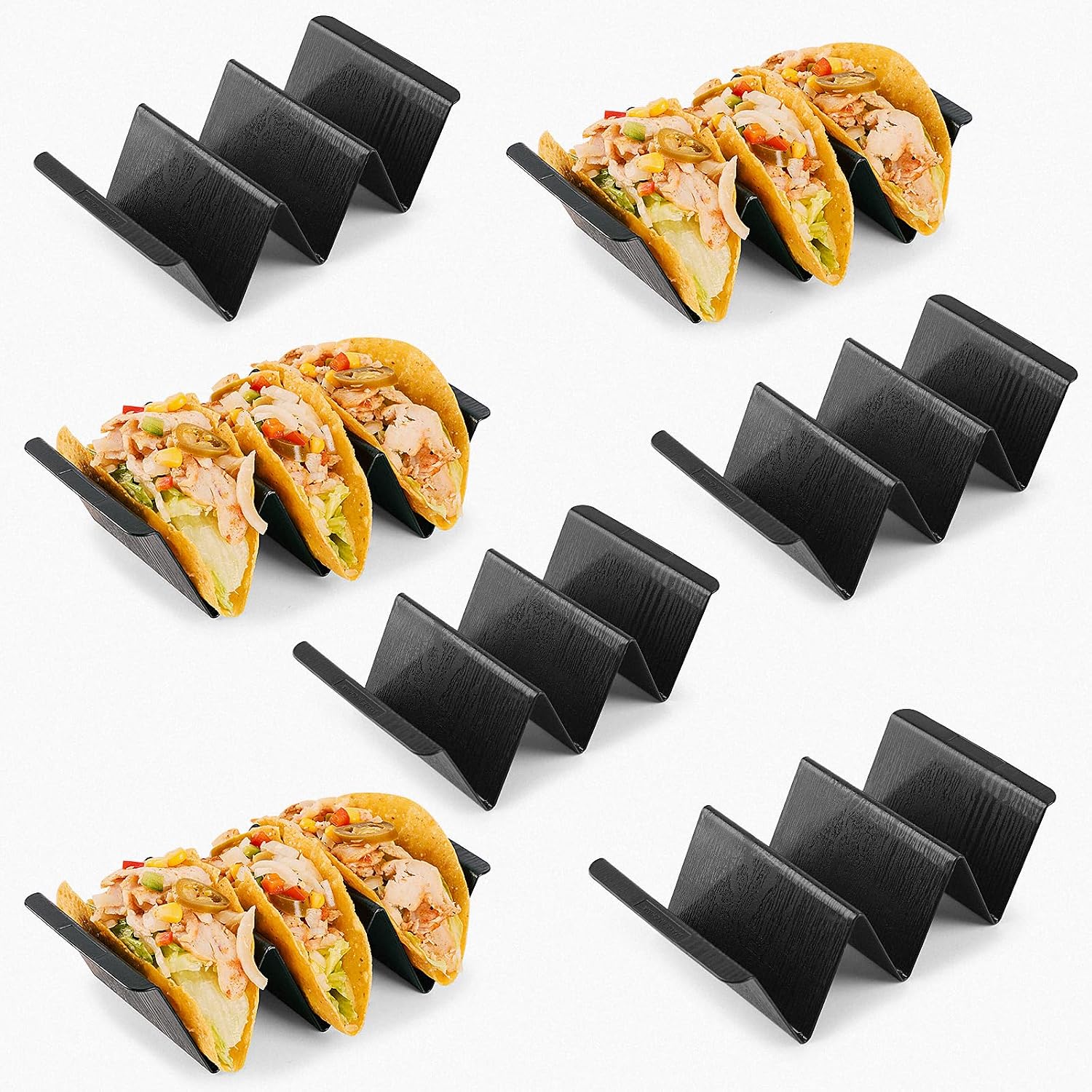 7 Pcs Taco Holder Stands, Black Large Tray Plates Plastics Holder for Baking, Dishwasher and Microwave Safety