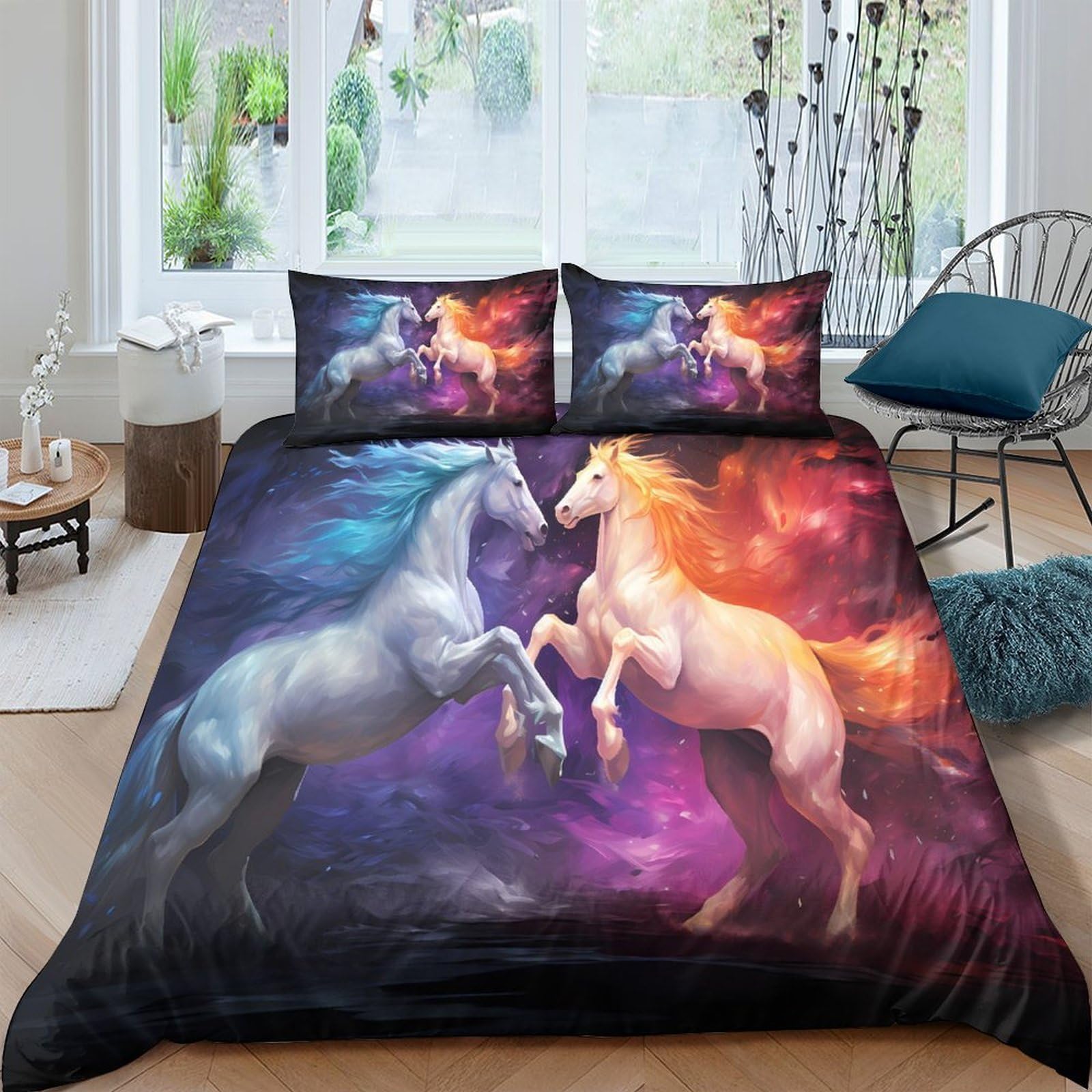 Ctjqhvkz Style-10 3D Printed Fantasy Unicorn Fitted Sheet Microfiber Soft Gradient Mattress Cover For Bedroom Dorm Decor Mattress Protection Single（135X200cm）