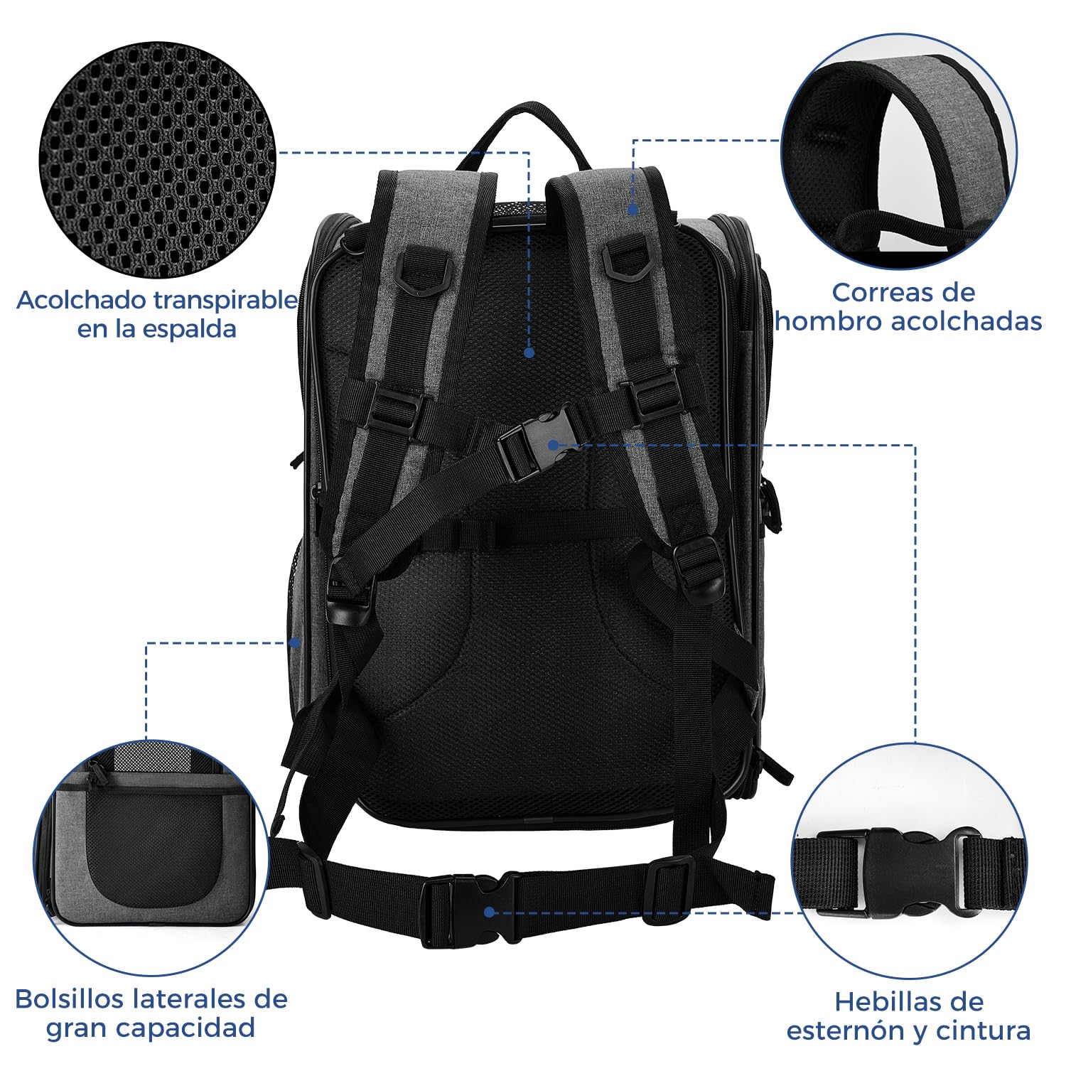 APOLLO WALKER Mochilas para Gatos y Mochilas para Perros, Mascotas Gato Grandes y Pequeñas (2-15 kg),de Malla Transpirable,Ideal Senderismo (Expansión Gris)