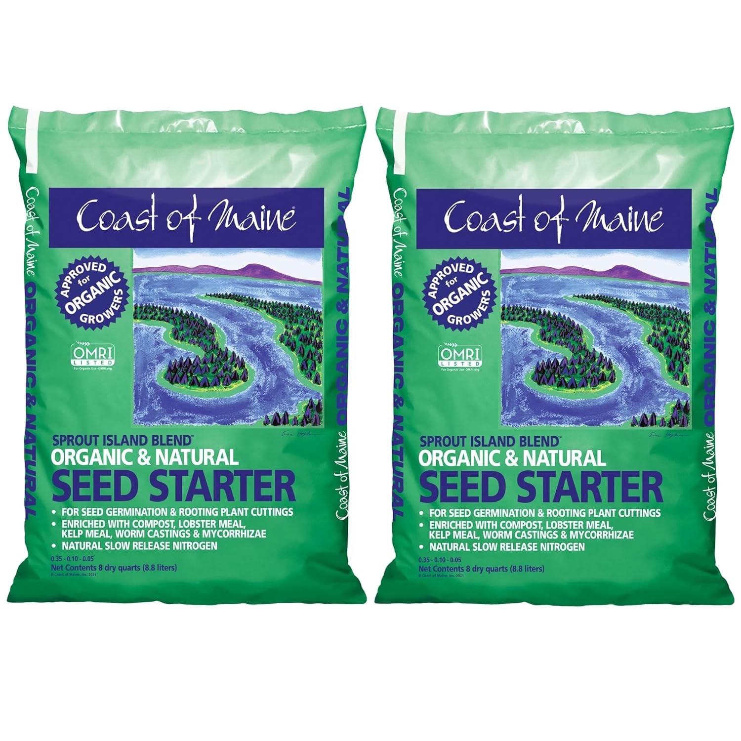 Coast of Maine Organic & Natural Sprout Island Blend Seed Starter - Seed Germination & Root Plant Cuttings w/Composted Manure, Mycorrhizae, Worm Castings & Kelp - Enhanced Drainage (8 Qt)