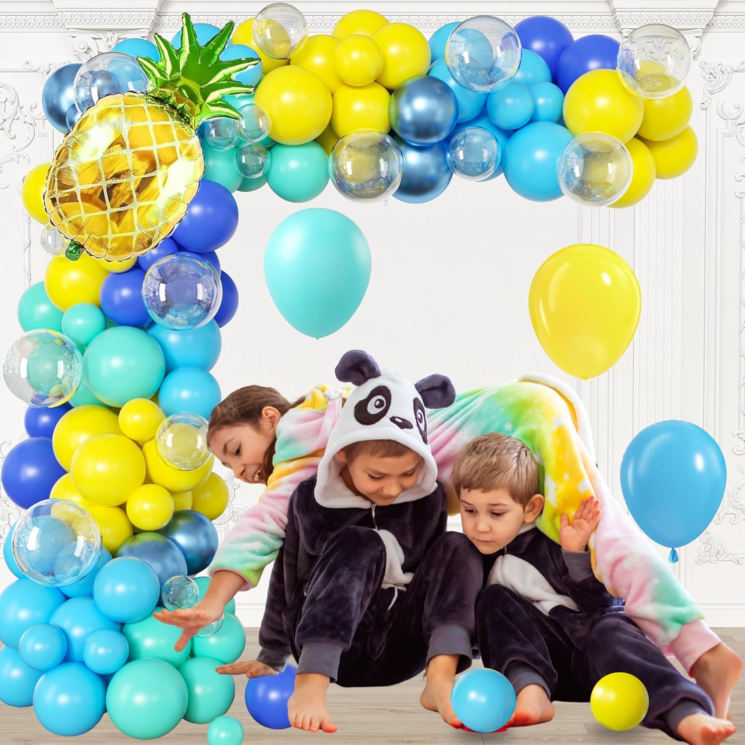 Cartoon Sponge Balloon Arch Kit-Blue Green Yellow Balloons Birthday Decorations For Boys girl,Party Decor Supplies Girls Including Happy Birthday Backdrop - Image 7