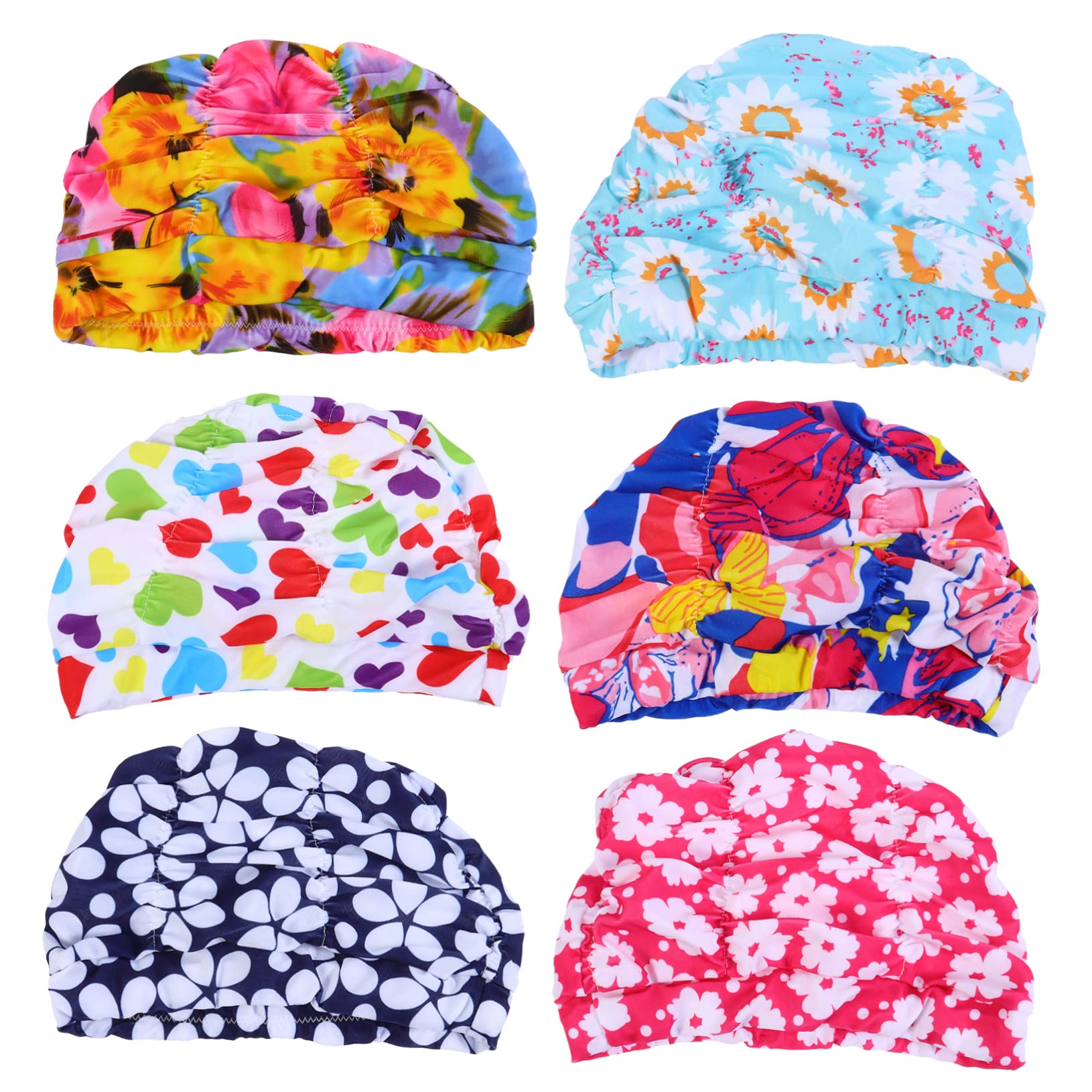 Mikinona 6 Piezas Gorros de Natación Unisex Plisados Impermeables Elásticos y Flexibles para Piscina y Baño Protección Ligera para Cabello