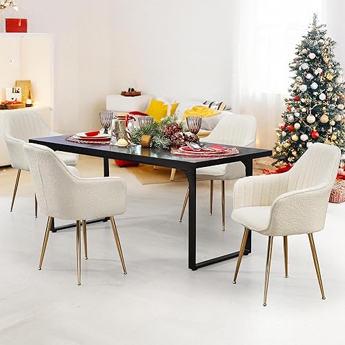Miniatura 19 de ECOTOUGE Juego de 6 sillas de comedor modernas, sillas de comedor tapizadas con patas de metal dorado, sillas de cocina de terciopelo mate para mesa