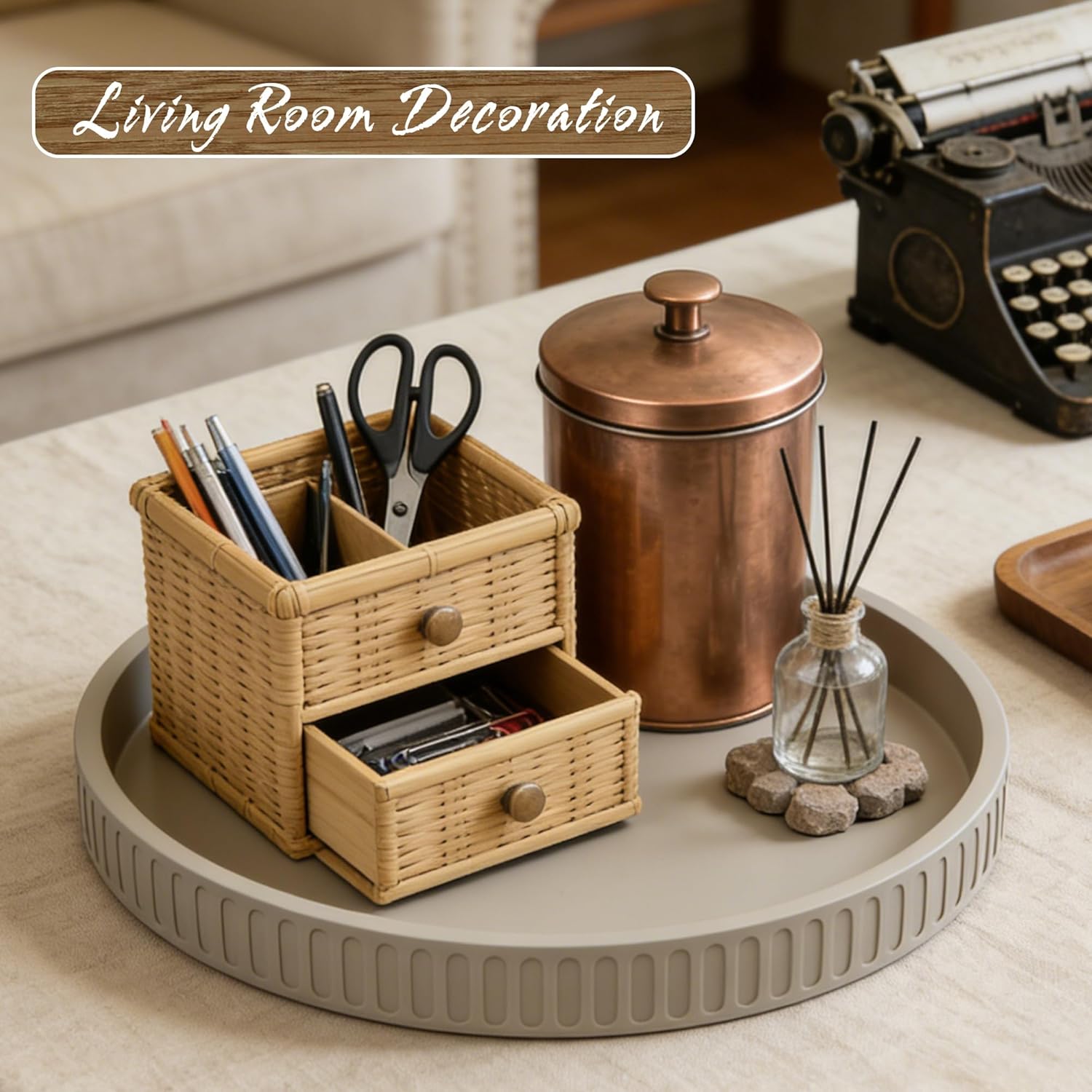 12in Decorative Tray for Coffee Table Tray Decor, Gray 100% Solid Concrete Decorative Round Tray for Kitchen, Living Room, Home Decor - Image 6