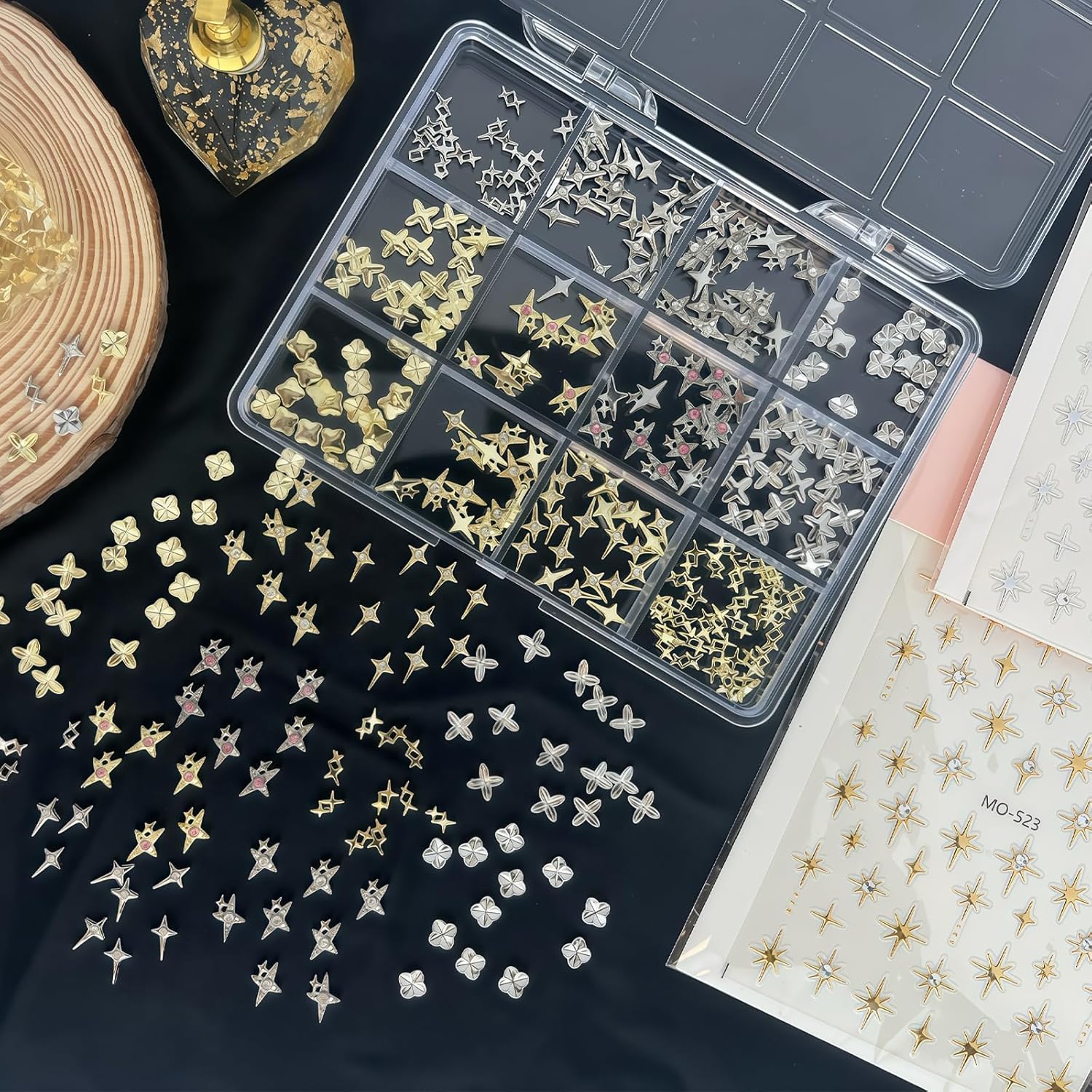 170 Pcs 3D Silver and Gold Y2K Nail Charms with Stars for Nail Art Decoration - Image 4