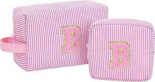 MONSTINA Bolsa de maquillaje para mujer - Bonita bolsa de maquillaje con inicial personalizada, rosado B