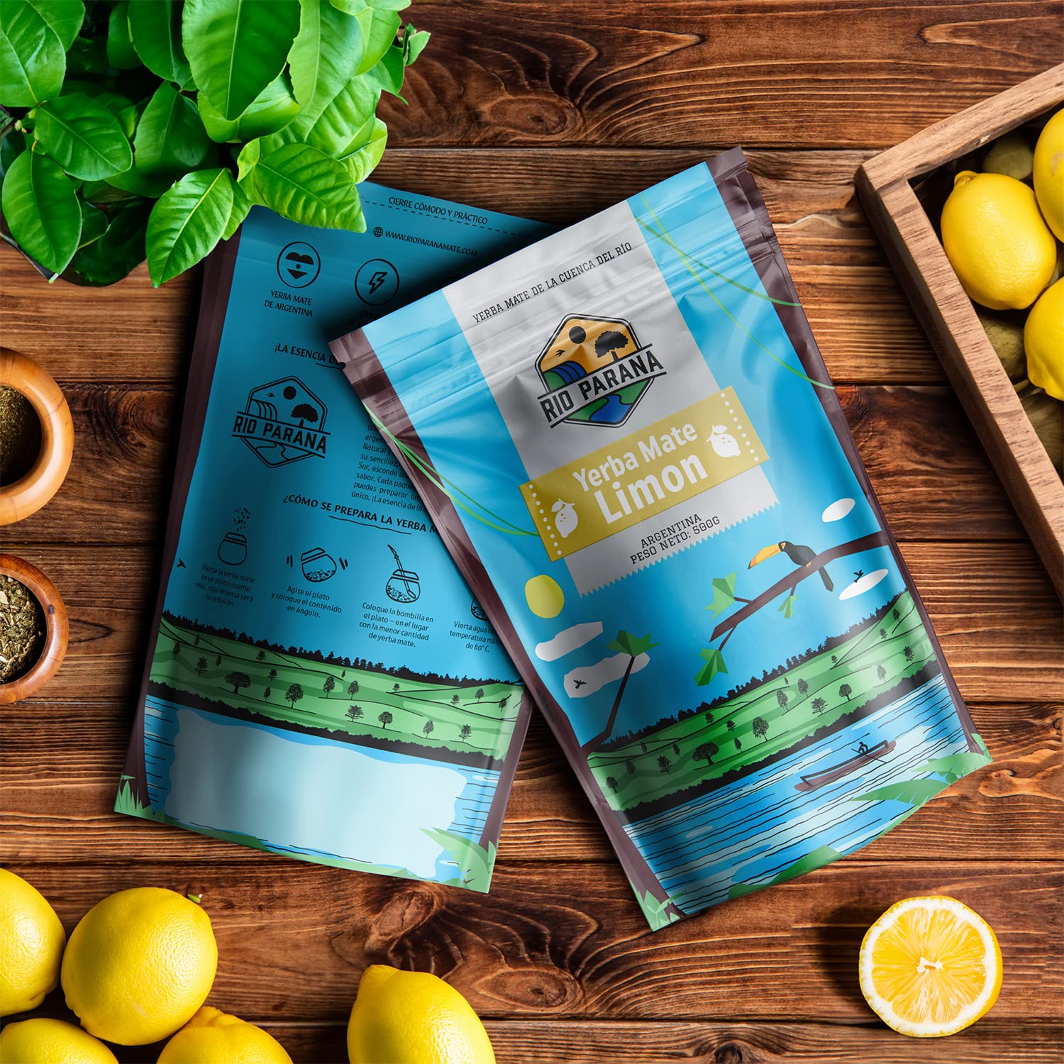 Rio Parana Mate Tee Set 3kg - Argentinische Yerba Mate Elaborada, Despalada, Limon, Silueta, Naranja, Guarana - Luftgetrocknet, Staubarm - 1 Jahr Gereift für Milden Geschmack - Grosspackung 6x500g
