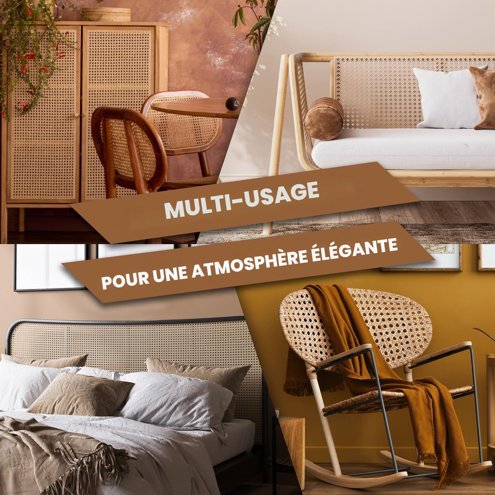 Vehipa Rouleau de Cannage Plastique 60 x 120 cm, Imitation Rotin | À découper pour meubles et projets DIY : chaises, lits, armoires, cloisons et abat-jour, maille 6,5 à 7 mm