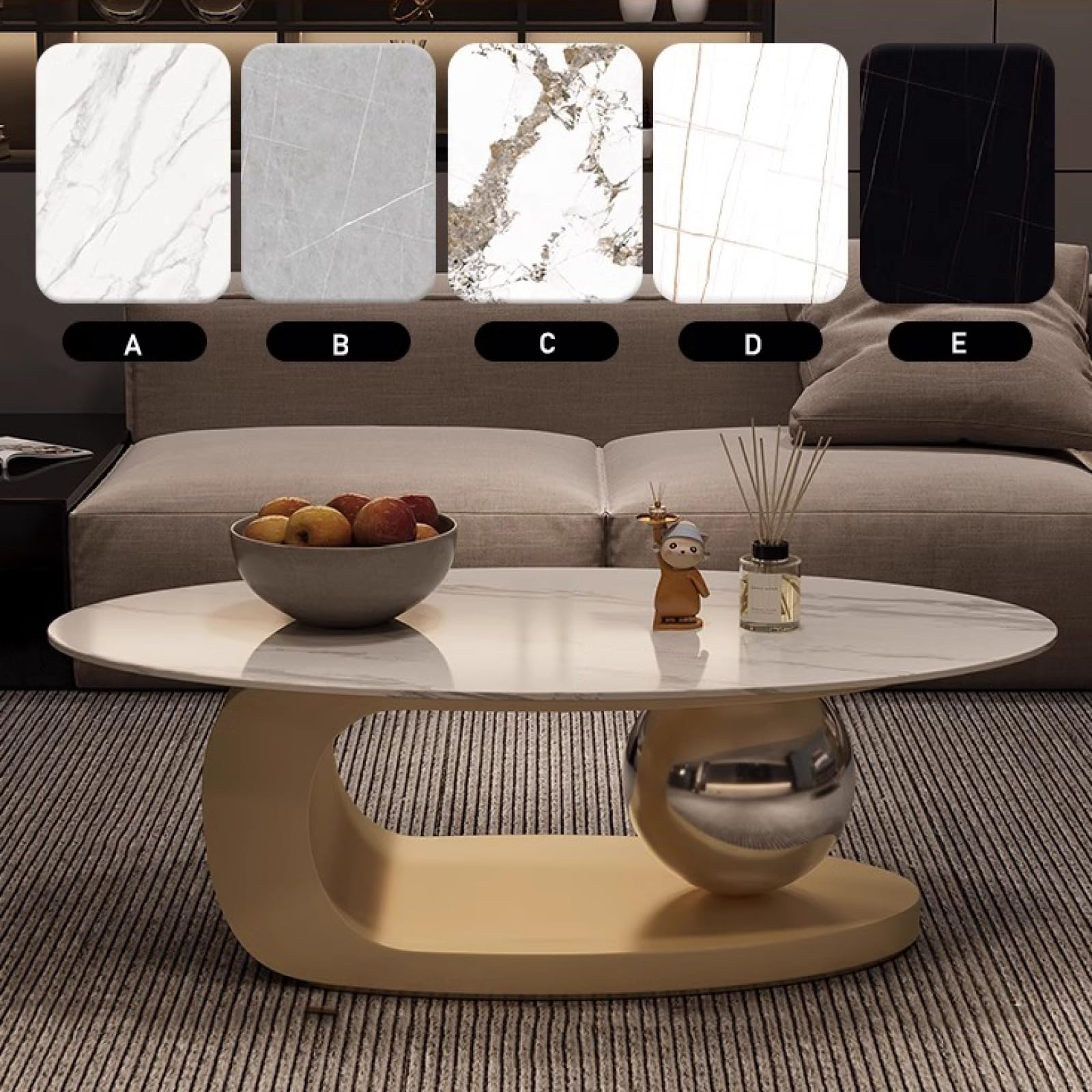Tavolino da caffè in Marmo di Lusso con Staffa in Metallo Dorato e Piano in Pietra - Stile Elegante, Design Unico, Facile da Pulire