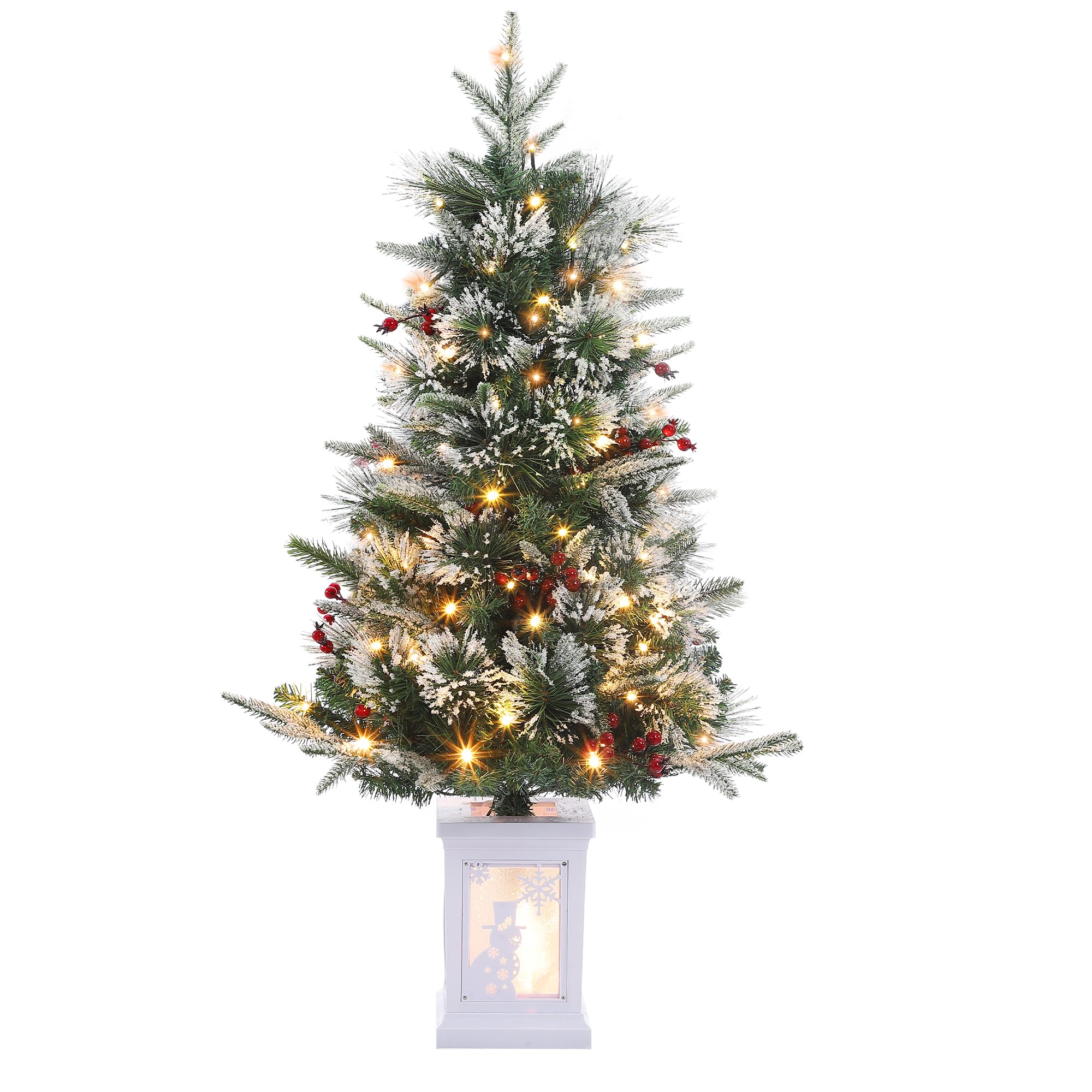 GarveeLife Kunst Weihnachtsbaum, Vorbeleuchtet, 78 LEDs – Weihnachtsdeko | Schneeflocken-Standfuß, 8 Lichtmodi – Für Zuhause, Büro, Eingang, Party, Weiß, 2er-Set