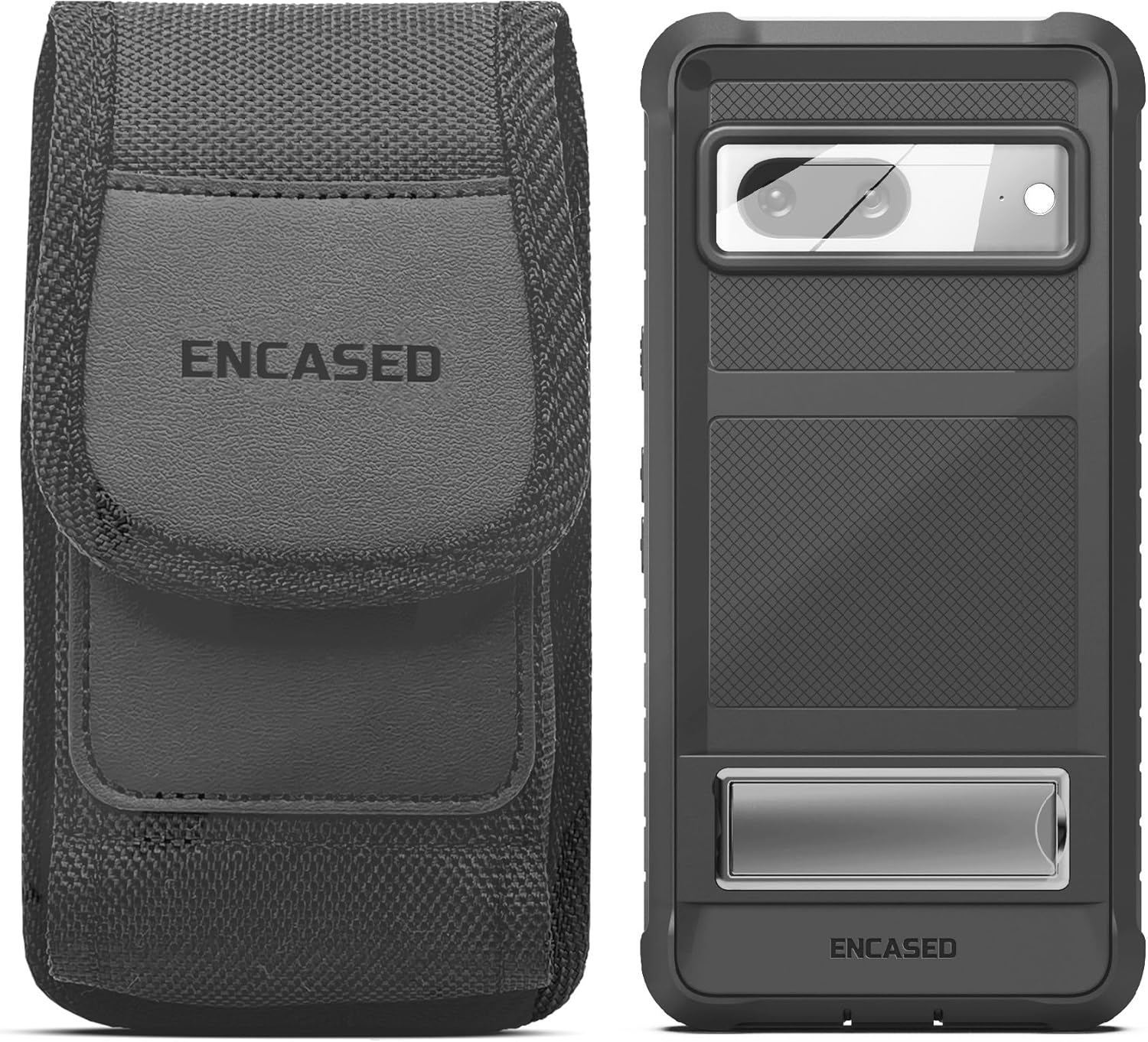 Encased 2-in-1 Set for Google Pixel 7 Belt Case with Holster Clip Phone Pouch and Shockproof Case with Kickstand