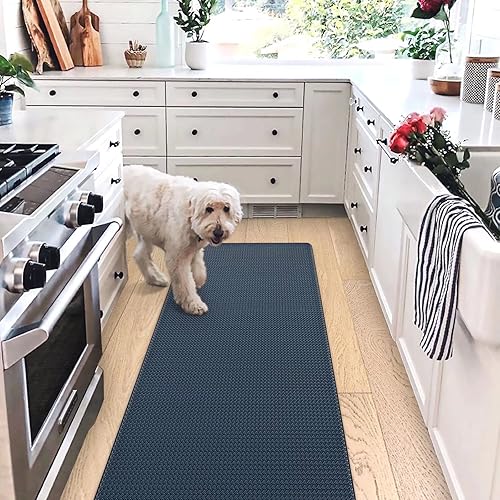 Miniatura 9 de Tapetes de cocina acolchados antifatiga, 17 x 95 pulgadas, largo, impermeable, acolchado de espuma viscoelástica para estar de pie, color azul