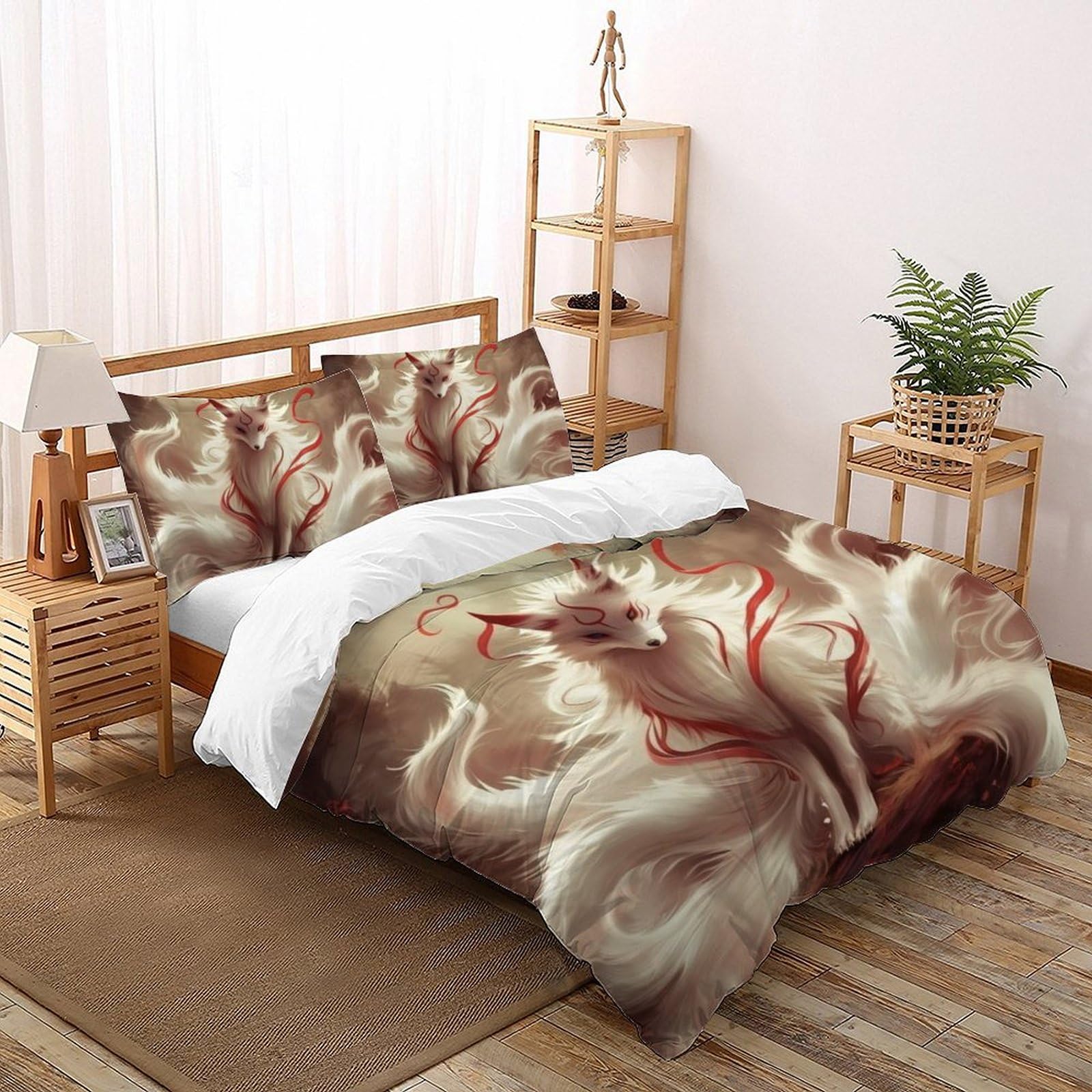 Ensemble d'impression 3D housse de couette 200x200cm Le Renard Blanc parure de lit coton