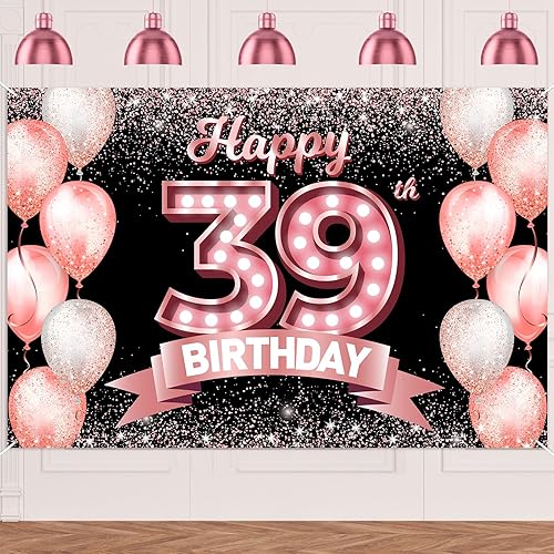 Vista 412 de Happy 21st Birthday Rose Gold Banner Backdrop Cheers to 21 Years Old Confetti Balloons Theme Decor Decorations for Women 21 Years Old Pink Birthday