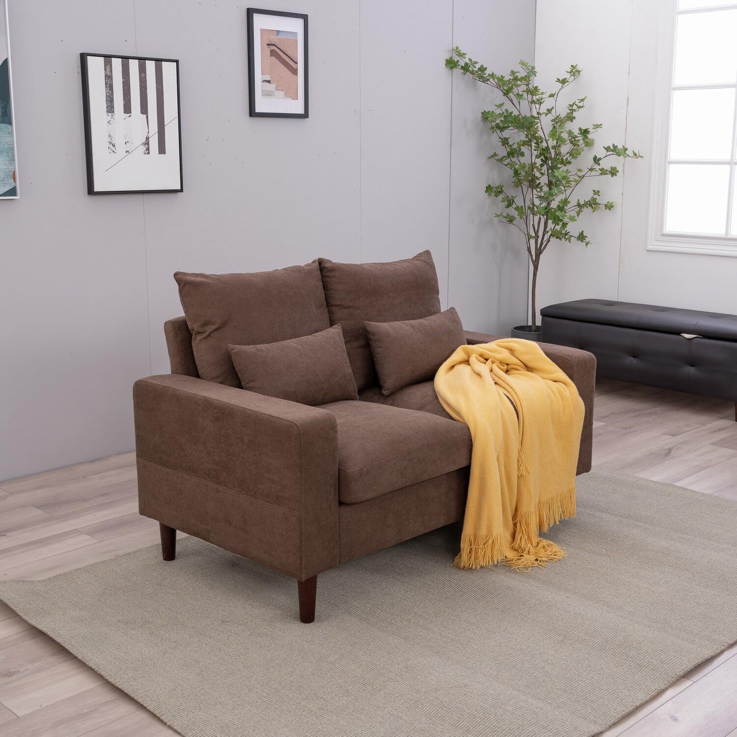Panana Fabric Sofa 1 2 or 3 Seater with Ottoman Footstool Set Options Settee Upholstered Living Room Furniture Set (2 Seater in Brown)