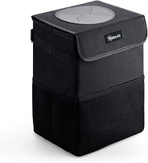 AstroAI Car Garbage Can 2.5Gallon/9.5L with Lid and Storage Pockets, Leak-Proof Waterproof Car Trash Bin, Organizer Car Trash Can, Portable Folding Multipurpose Car Garbage Bin