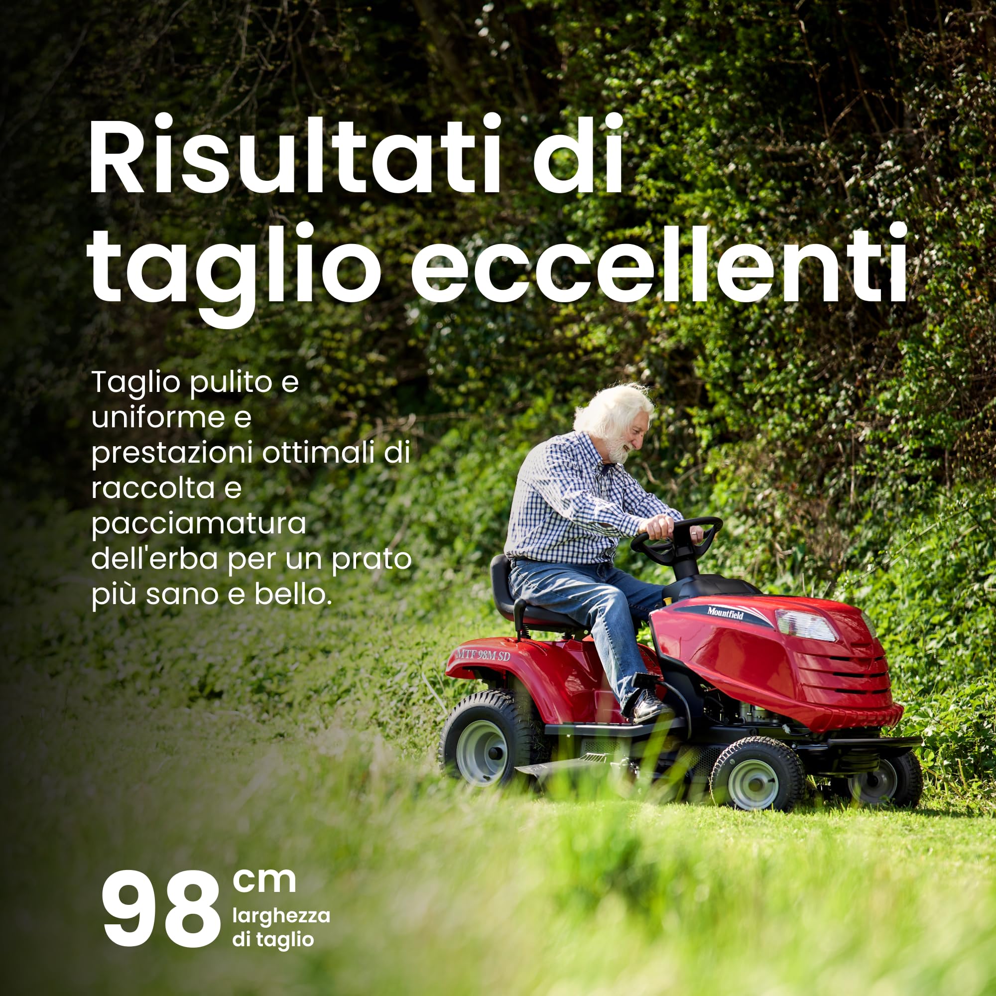 Mountfield Trattorino Da Giardino MTF 98M SD, 98 cm, 352 cc – Scarico Laterale, Kit Mulching E Gancio Traino Incl. – Prati Fino A 8.000 m²
