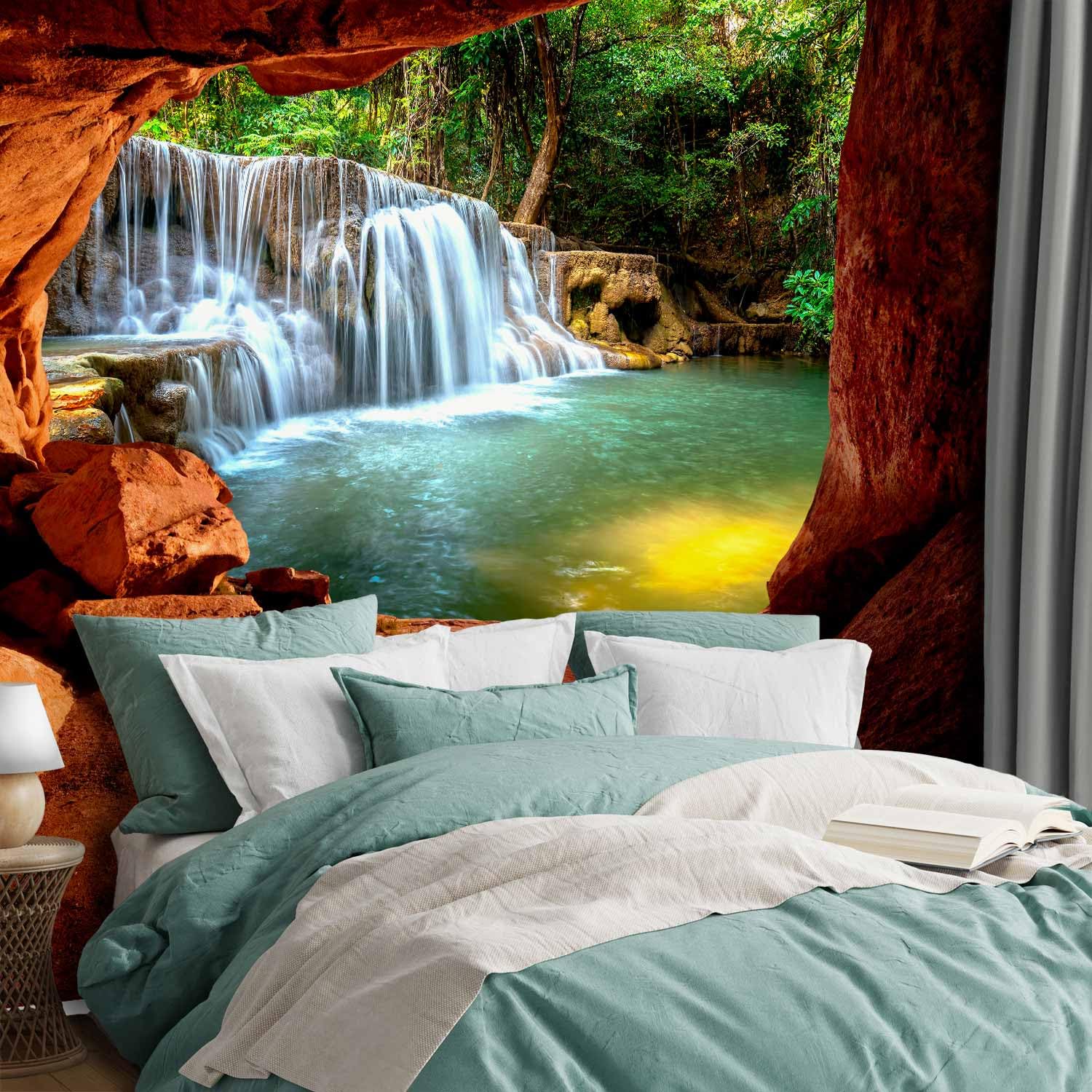 murando Fototapete selbstklebend Steine 147x105cm Foto Tapete Tapetenfolie Möbelfolie Wandverkleidung Wandtapete Motivtapeten Bildtapete Wohnzimmer 3d Effekt Modern Landschaft Natur Wasserfall