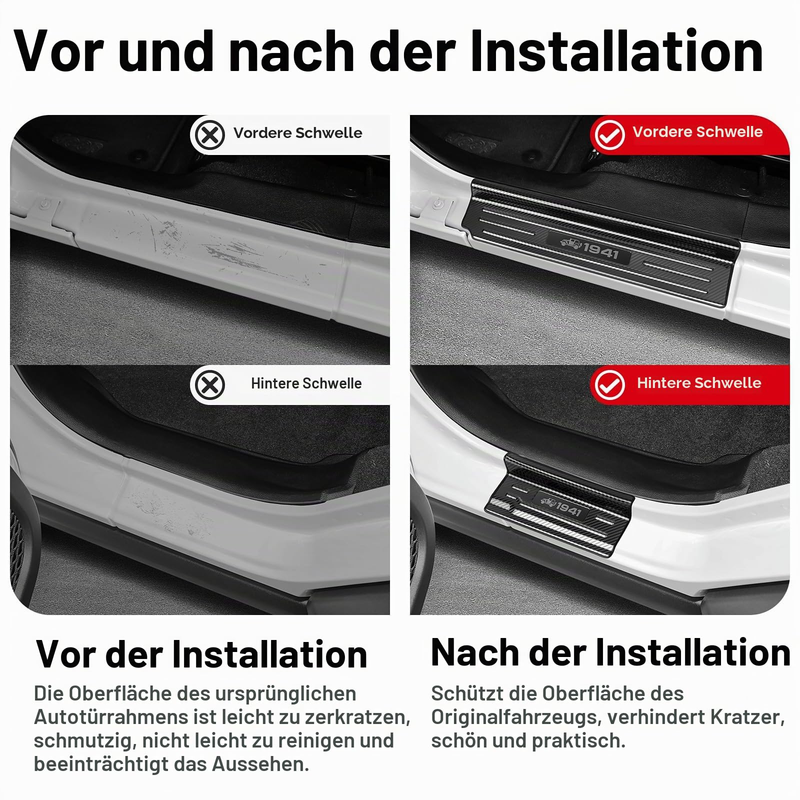 Einstiegsleisten für Jeep Wrangler JL 2018–2024 & Gladiator 2020–2024, Zubehör, Edelstahl, Vorder- und Hintertür, Auto-Pedal, Trittschutz (Kohlefaser), 4 Stück