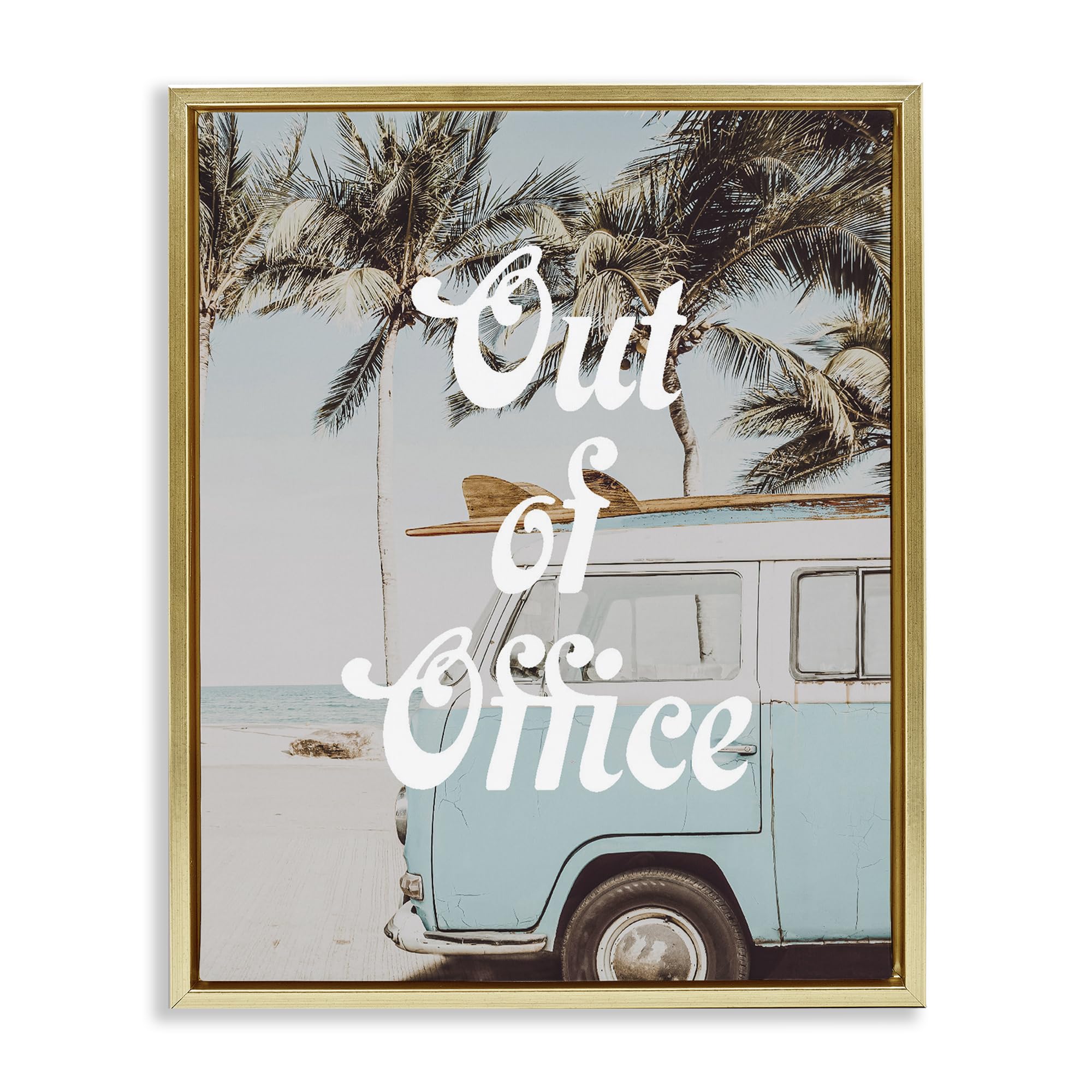 Stupell Industries 'Retro Out Of Office Beach', Floating Frame Canvas Art, Gold, 25 x 31 Inches, Easy to Hang and Sturdy, Made in USA, by Lil' Rue