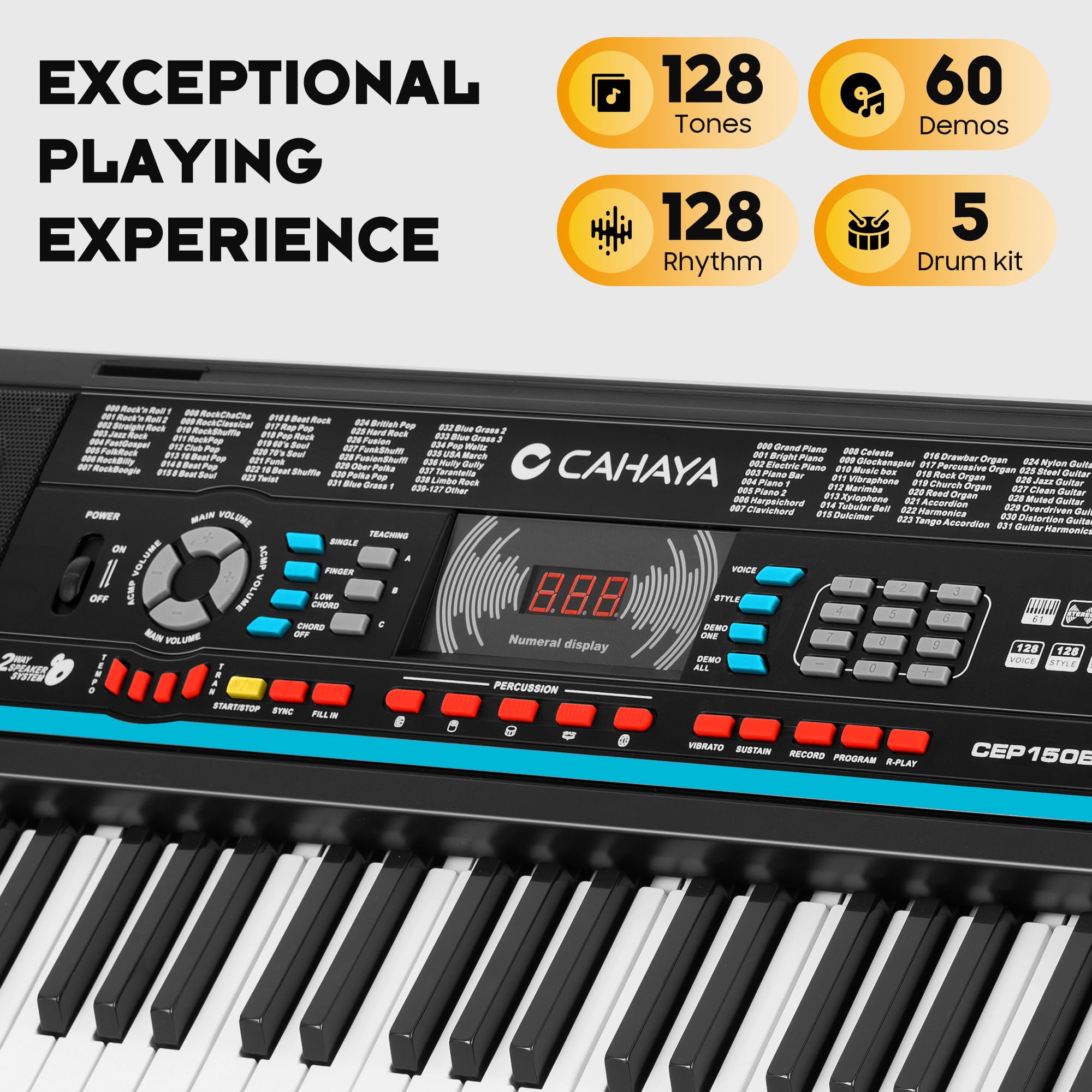 CAHAYA Tastiera Musicale 61 Tasti - Set di Pianoforte Elettrico per Principianti con Supporto, Sgabello, 1 Microfono, Altoparlanti Integrati, 3 Modalità Didattiche, Tastiera Elettronica Portatile con