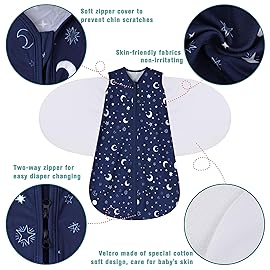 BSTOPPT Newborn Sleep Sack Baby Swaddle,6-12 Months,3-Way Adjustable Wearable Blanket,100% Rayon Cotton Swaddling Sleeping BagTOG 0.5Clouds&Starry Sky