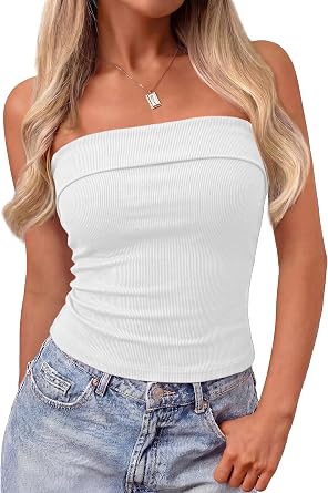 MASCOMODA Women Strapless Tube Tops Slim Fitted Bandeau Top Crop Ribbed Going Out Tops Ruched Sleeveless Y2k Summer Clothes