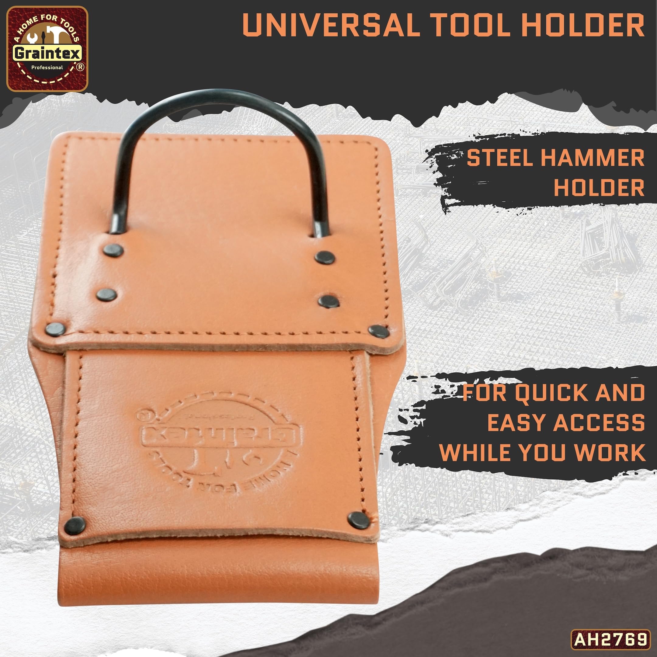 Graintex Hammer Holder Ambassador Series Color Top Grain Leather Hammer Loop, Leather Tool Holster, Construction Workers, Electricians, Framers, Drywall Contractors