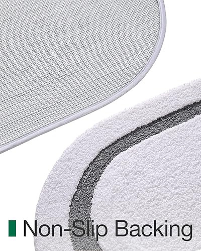 Miniatura 6 de LUMI Alfombra de baño ovalada blanca de 17 x 30 pulgadas, antideslizante, lavable, alfombra de baño suave y absorbente con microfibra de secado