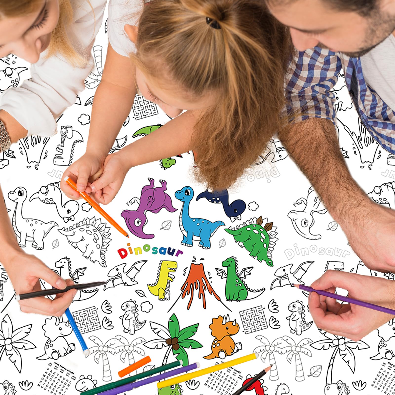Dinosaur Giant Colouring Table Cloth for Kids,137*274cm Dinosaur Colouring Poster Tablecloth Colouring Books Table Cover for Girls Boys School Party Poster Educational Doodle Art Activity Game - Image 4