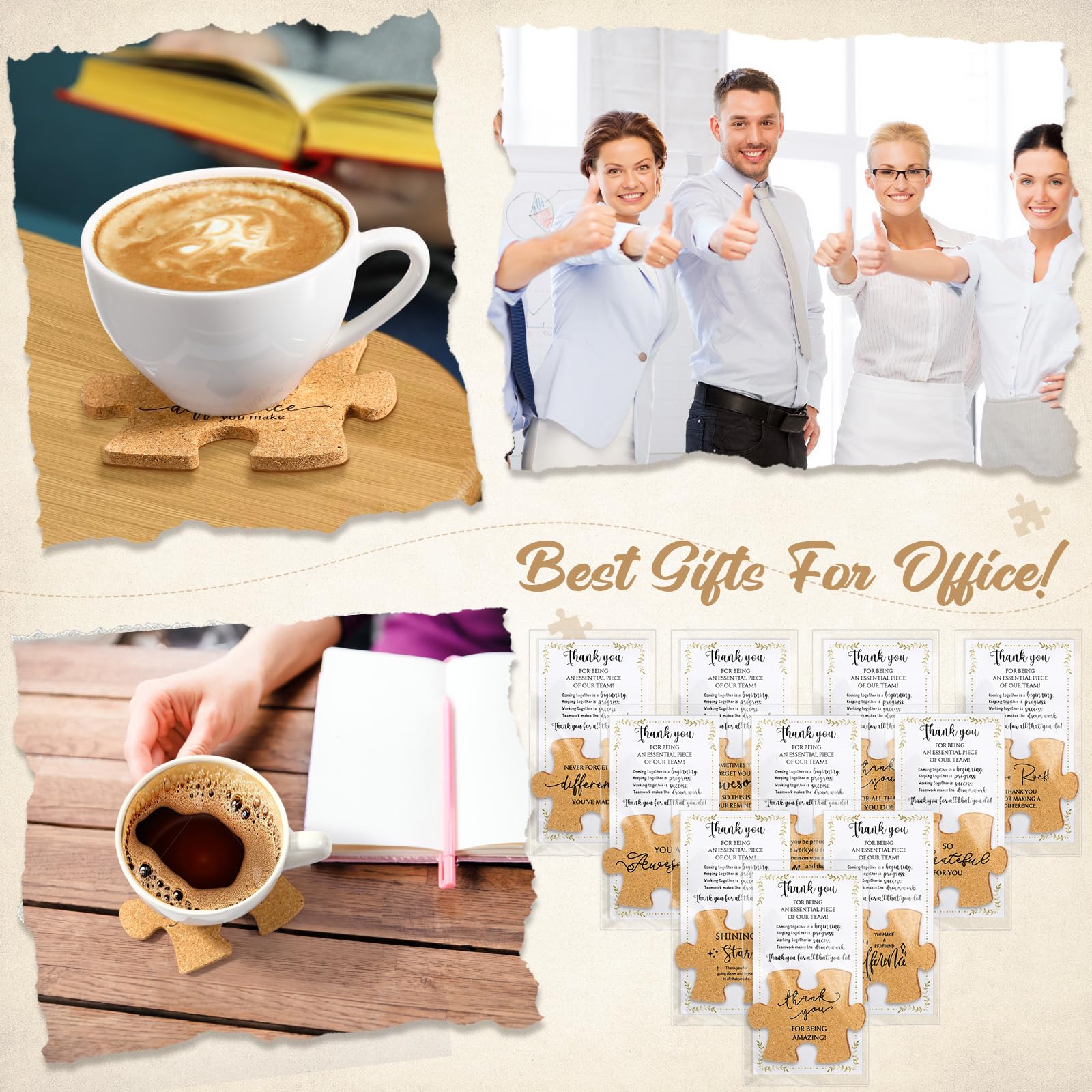 Hushee Inspirational Gift for Coworker Motivational Puzzle Piece Coasters Employee Appreciation Gifts with Cards Bags for Social Worker Staff Office(40 Pcs,10 Styles)