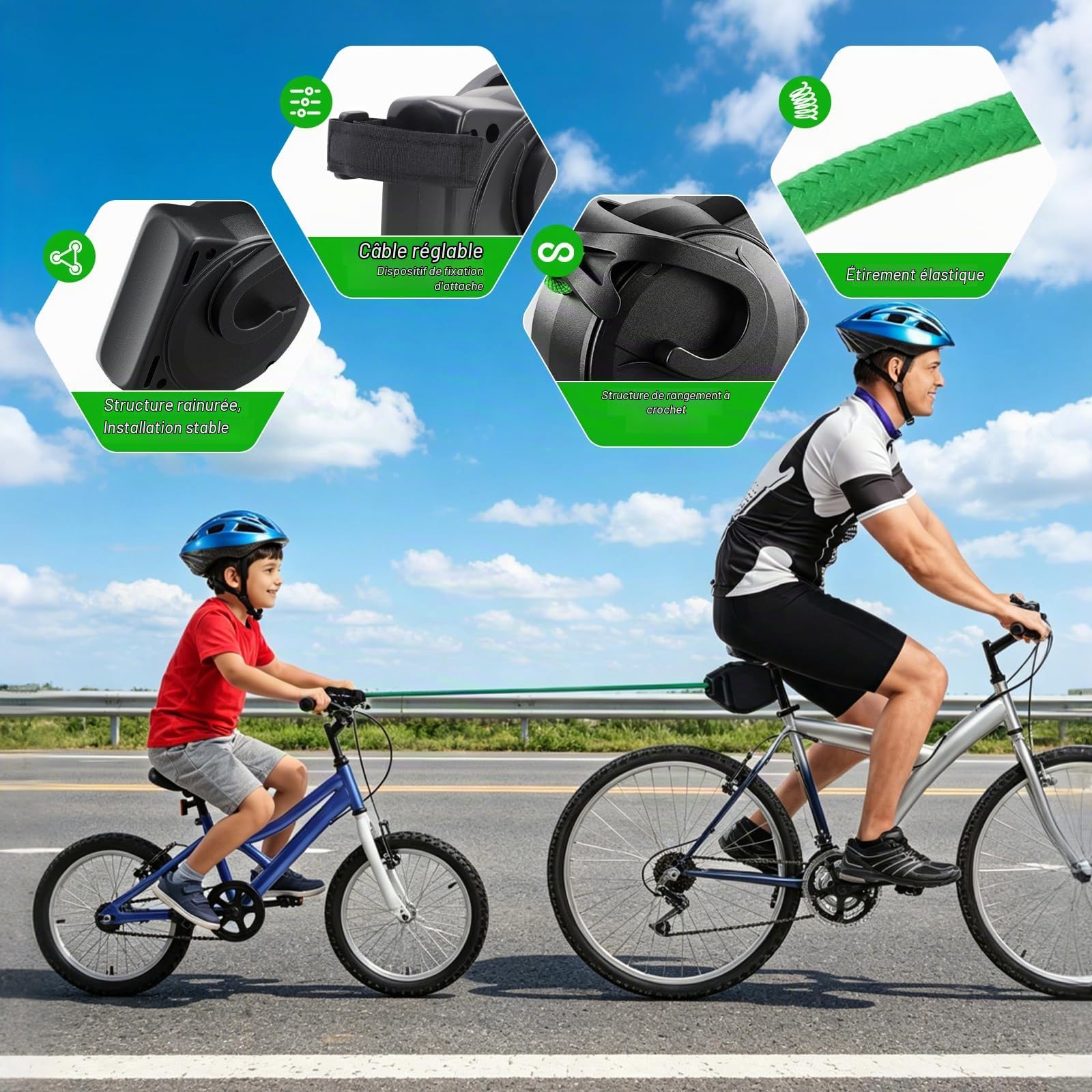 Tire Velo, 2.5m Rétractable Barre Traction Velo Enfant, Capacité de Charge 200 kg, Accessoire de vélo Adapté au vélo électrique, vélo Enfant et VTT