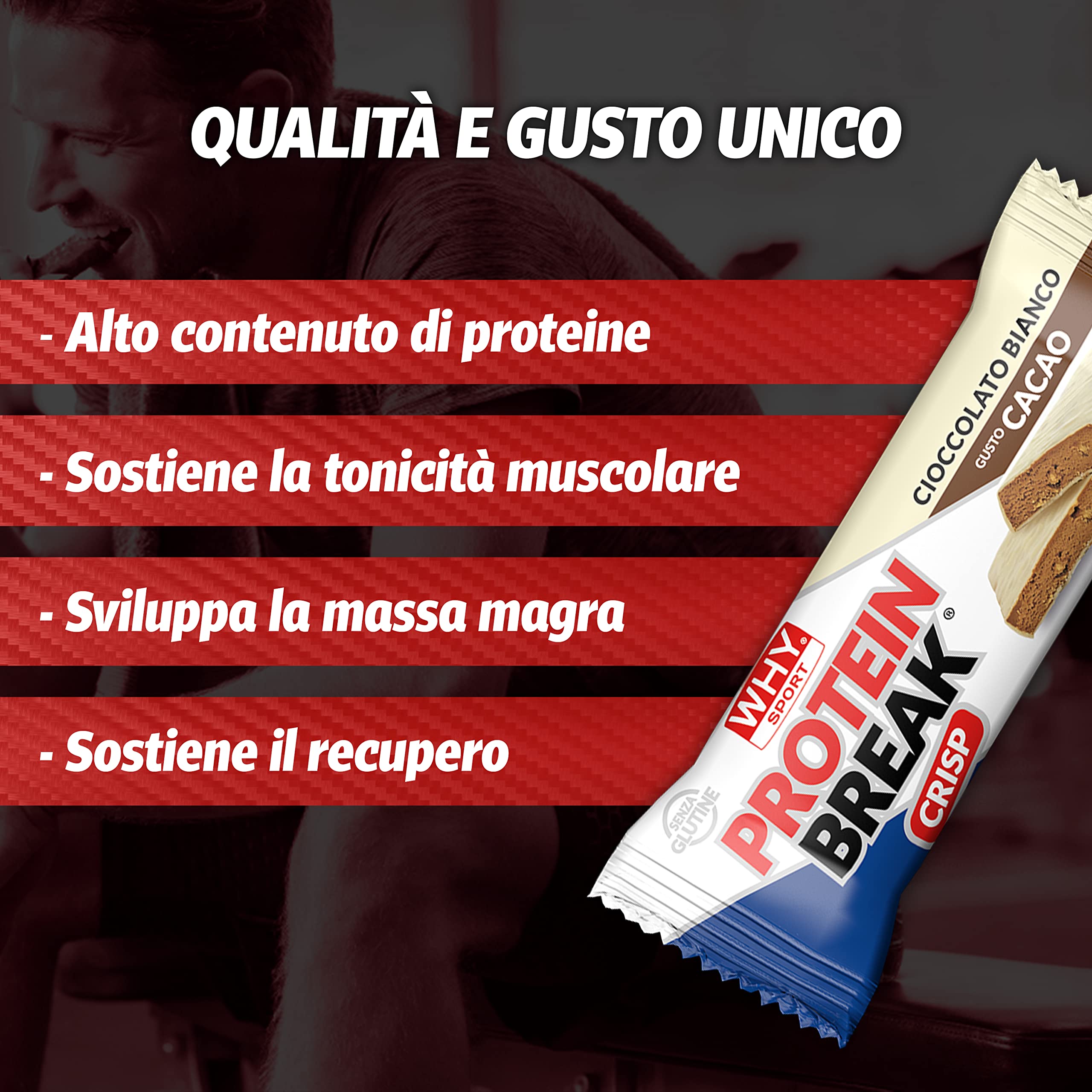 WHY SPORT PROTEIN BREAK - Barrette Proteiche con Vitamina C - Vitamina B6 - Creatina e Glutammina - Snack Proteici - Gusto Cioccolato Bianco e Cacao - 30 gr - 30 Pezzi