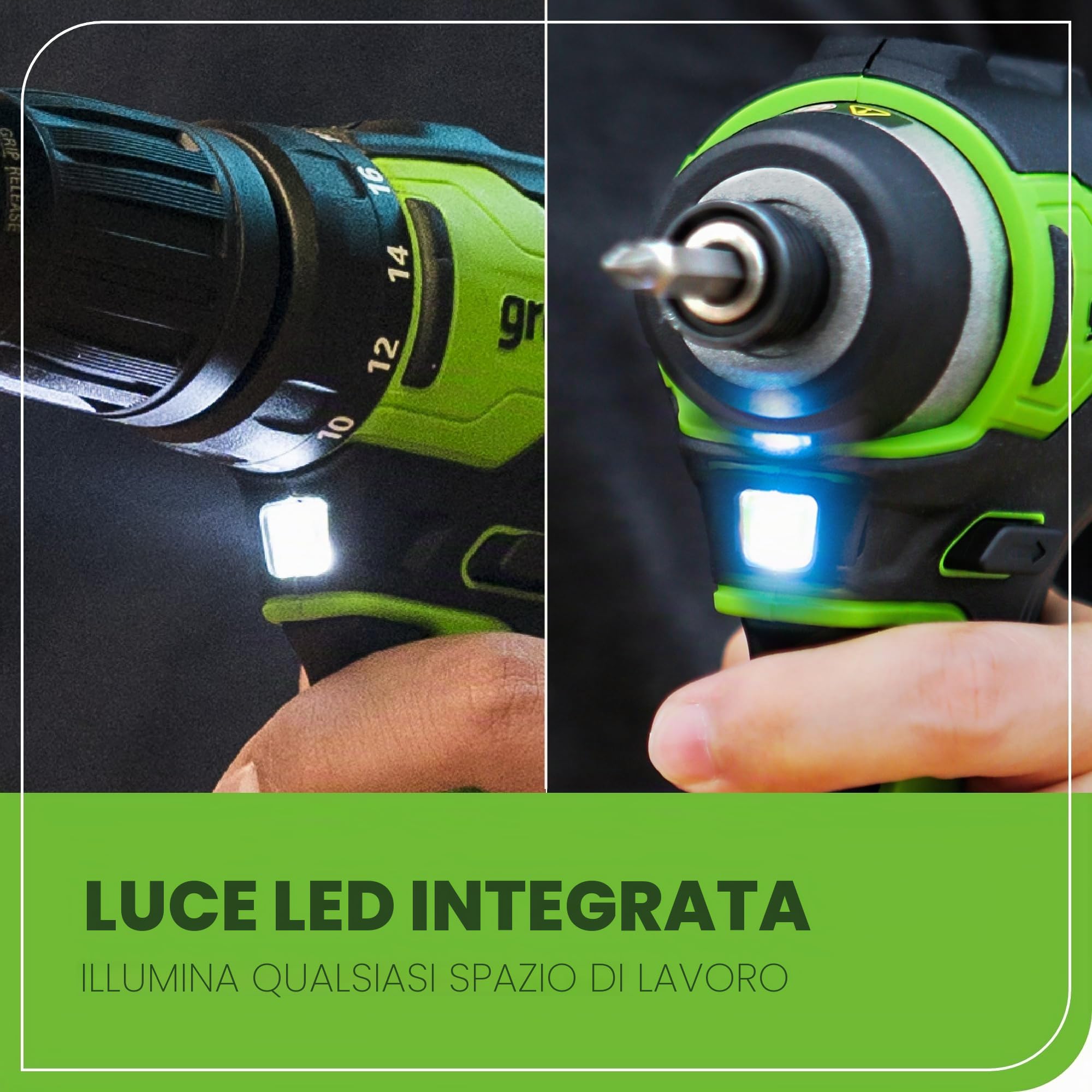 Greenworks Set di attrezzi a batteria da 24 V, trapano avvitatore a percussione 35 Nm, batteria da 2 Ah, caricabatterie