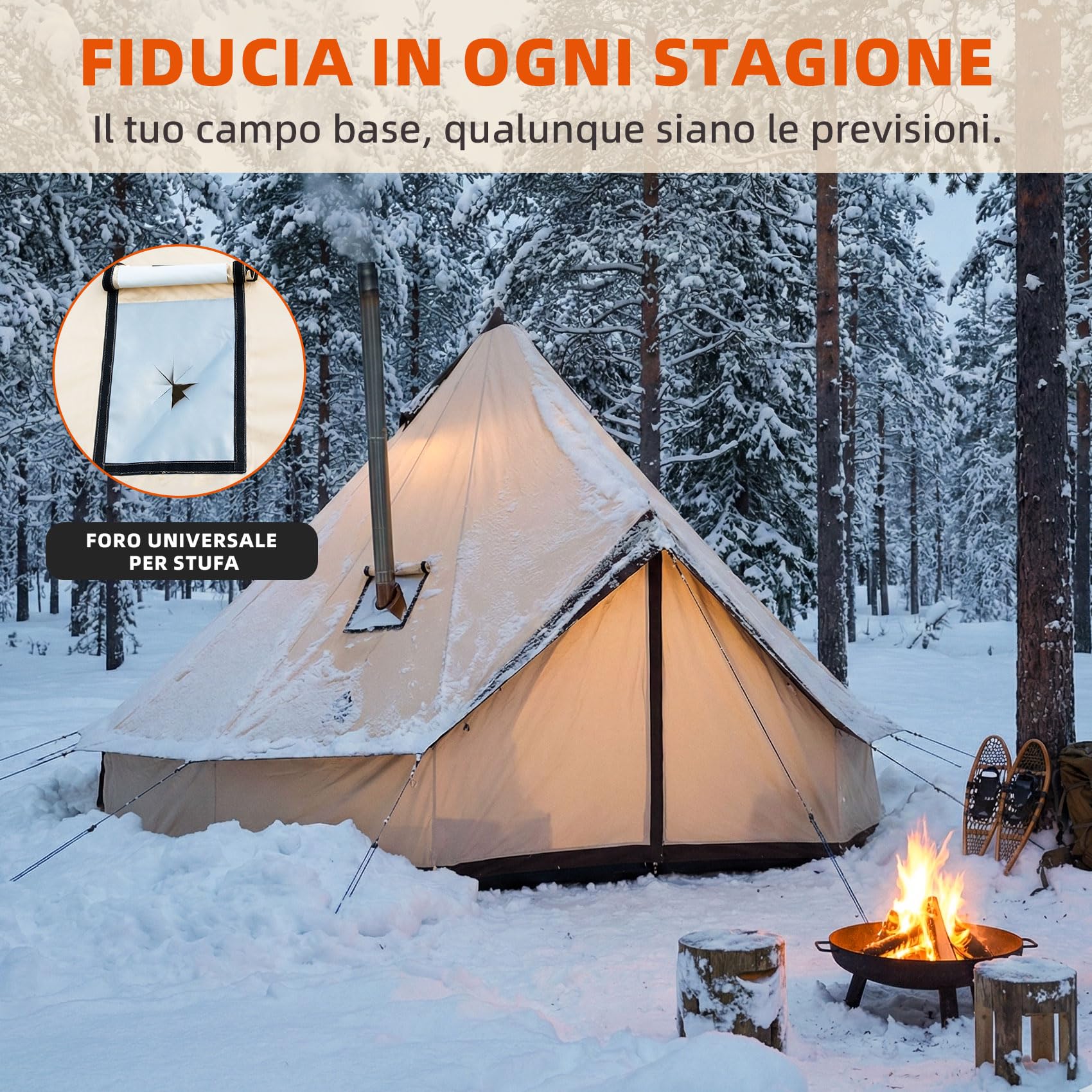 4-Jahreszeiten-Glockenzelt für 2–6 Personen mit Ofenrohröffnung | Croosseoutdoors 210D Oxford, wasserdicht, windbeständig, geräumiger, stabile Konstruktion für Glamping, Festivals und Jagd