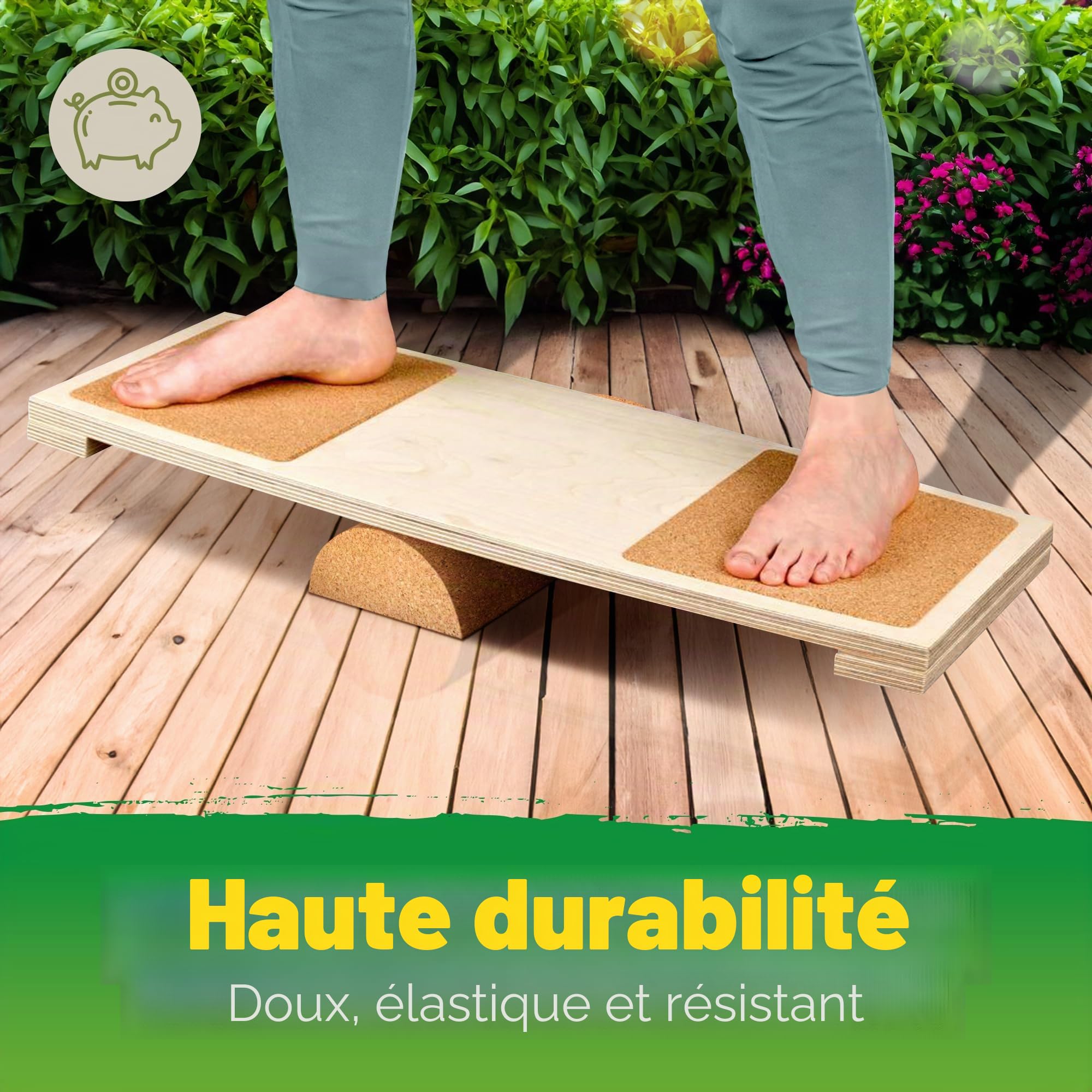 Demi-rouleau de planche d'équilibre en liège | Demi-rouleau en liège | 30 x 15 x 7,5 cm | Fabriqué au Portugal