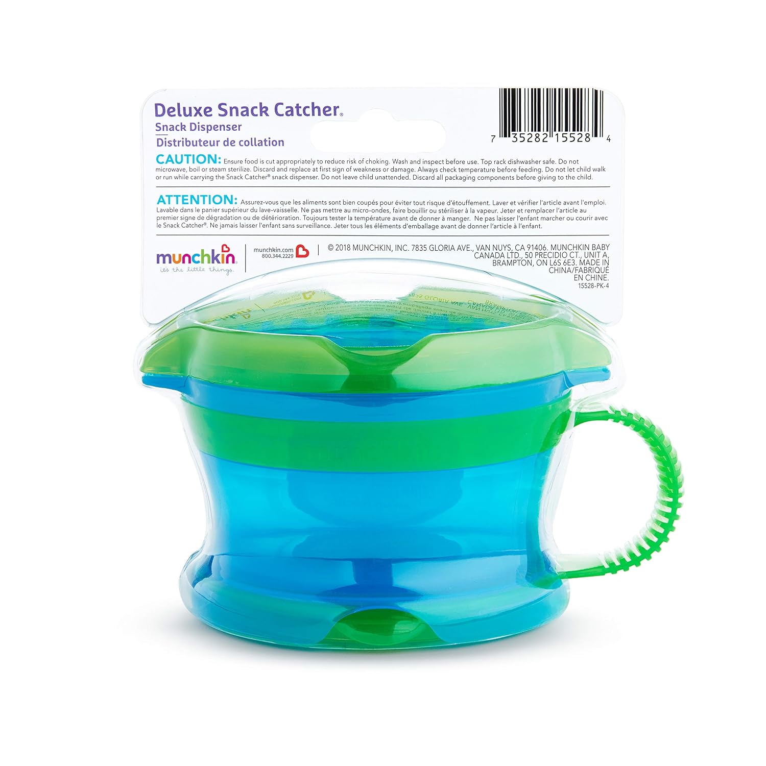Munchkin Deluxe Snack Catcher with Lid, 9 Ounce, 2 Pack, Blue/Green