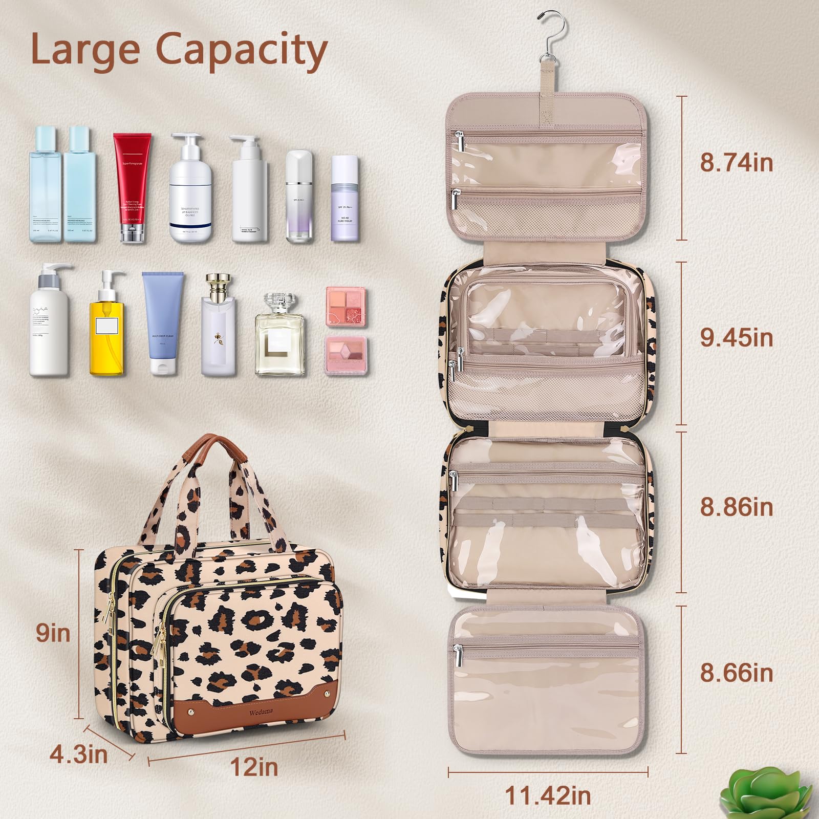 Wedama Neceser para mujer, bolsa de aseo colgante de viaje con compartimento organizador de joyas, bolsa de maquillaje, bolsa de maquillaje impermeable, bolsa de viaje para cosméticos, viajes, camping