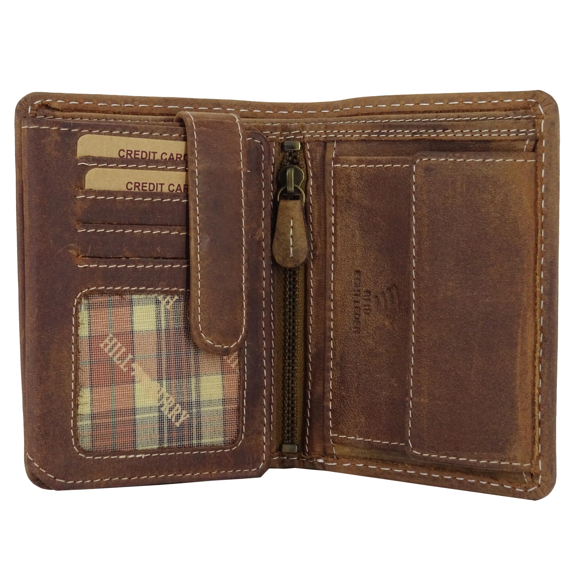 Echt-Leder Leder Geldbörse • Geldbeutel für Damen und Herren mit RFID-Schutz • Portmonee mit Münzfach • Portemonnaie Hill Burry • braun für Männer Brieftasche Wallet • Hochformat