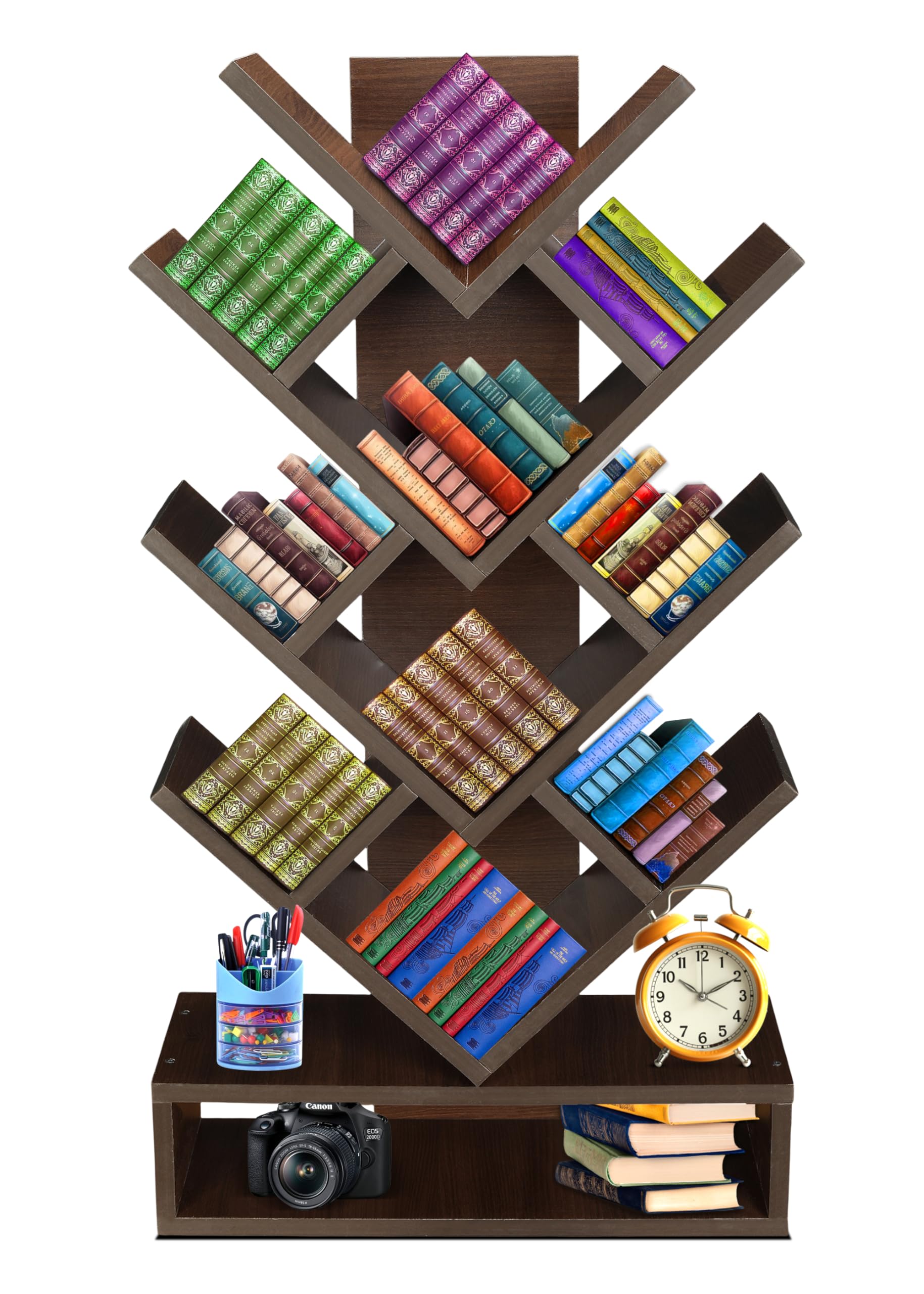 KVS Furniture 5 Tier Book Shelf Tree Shelf Floor Book Standing Home Decor Storage Rack Bookcase Showcase Organizer Living Room (Accasiya_Brown) DIY(Do-It-Yourself)-image-18
