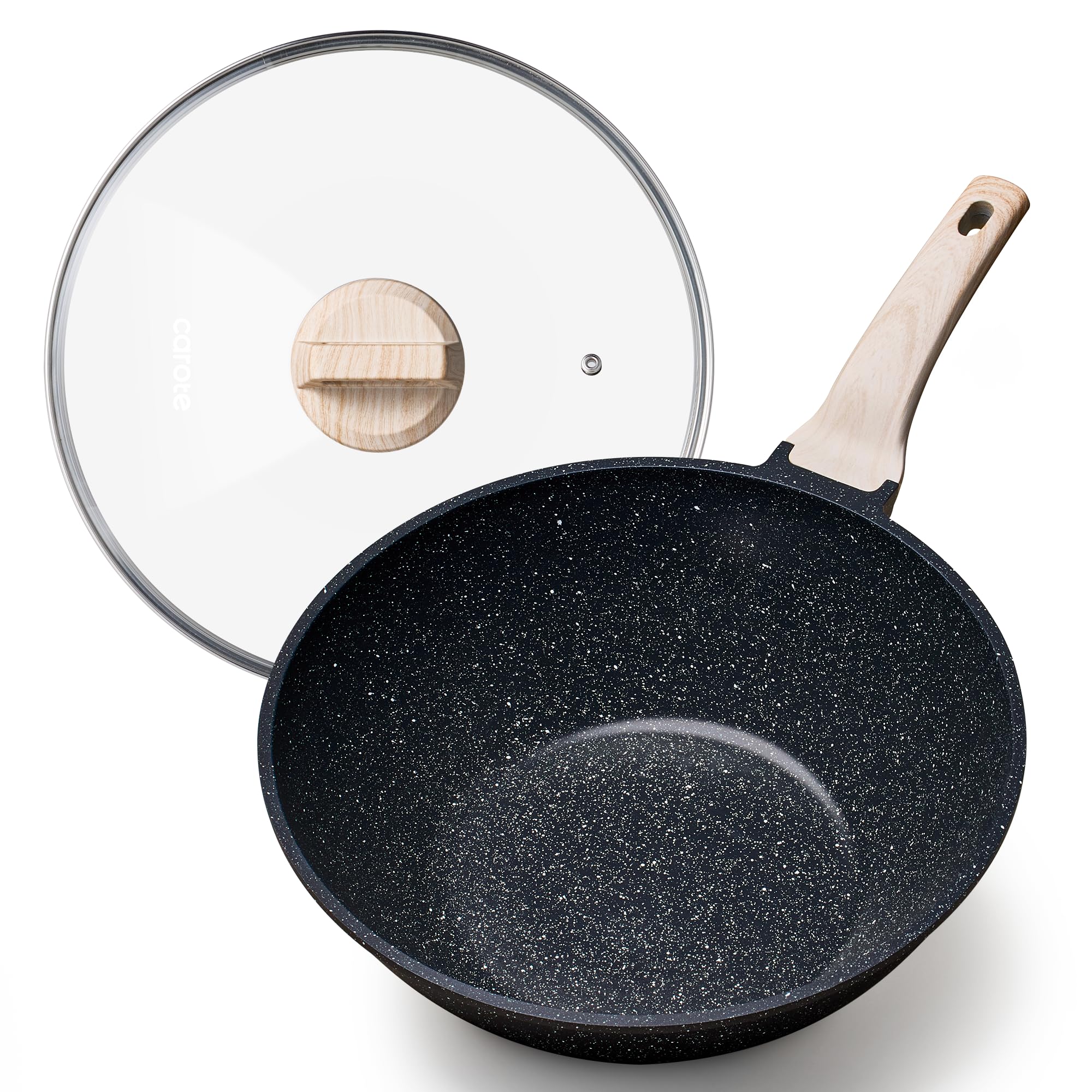 CAROTE Non Stick Wok with Lid 12''/5.3QT
