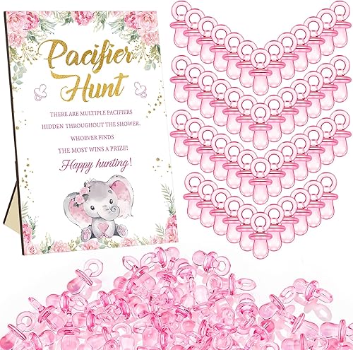 Miniatura 34 de Thyle 51 piezas Juego de Baby Shower "Ella es nuestra cereza del pastel" con búsqueda de chupetes rojos, incluye señal de búsqueda y 50 chupetes
