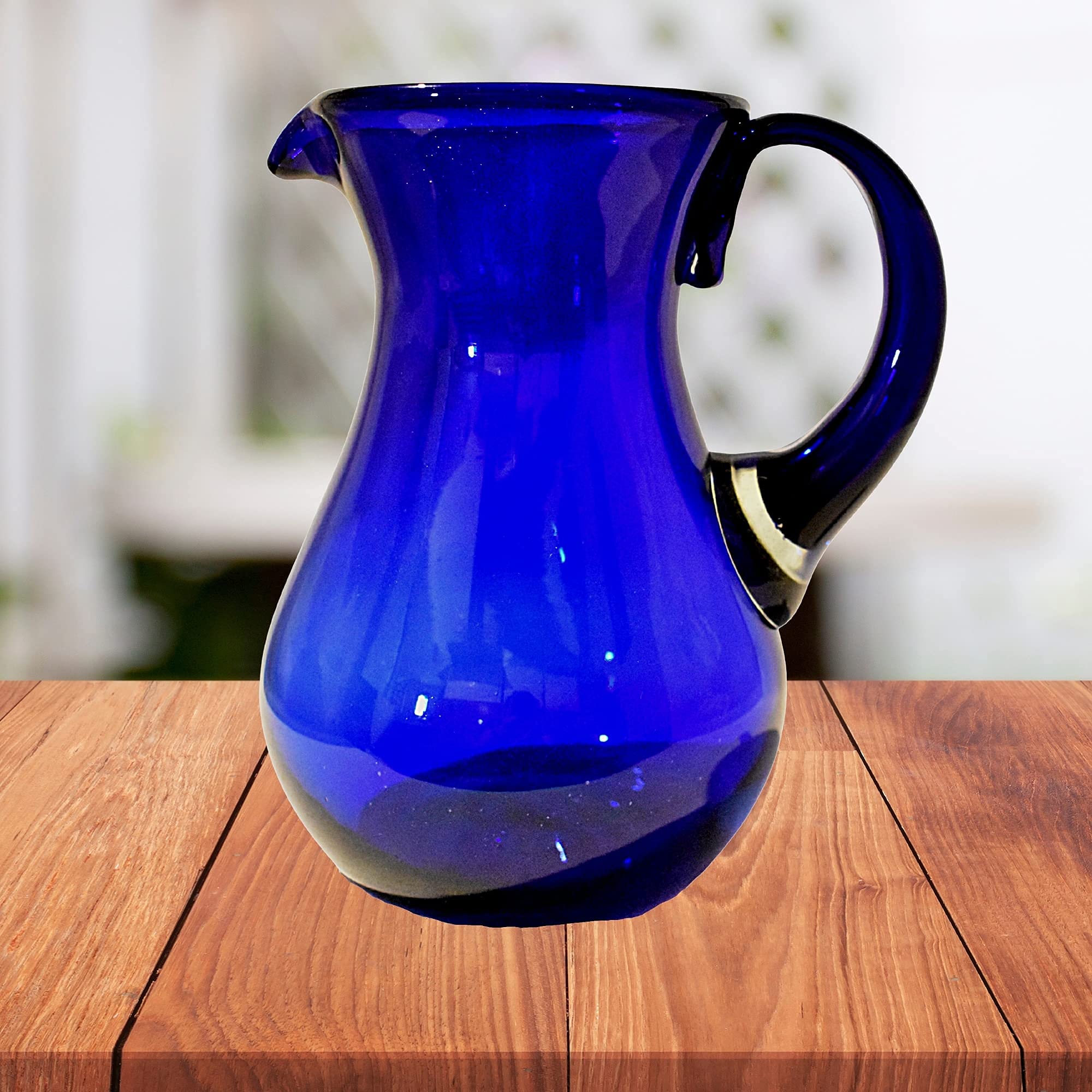 MAREY Mexican Glass Pitcher for Water | Blown Glass | Artisan Handcrafted from Mexico (Deep Cobalt Blue, 77 Fl. Oz.)